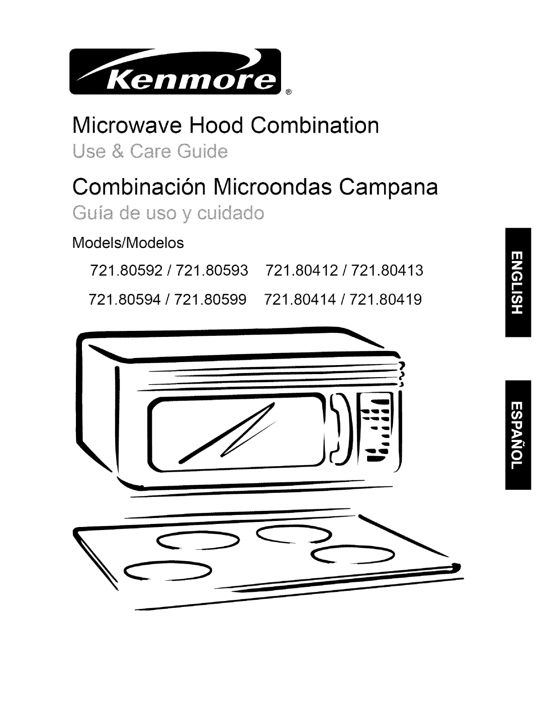 Kenmore 721.80594 manual Models/Modelos 721.80592 / 721.80593, Microwave Hood Combination, CombinaciSn Microondas Campana 