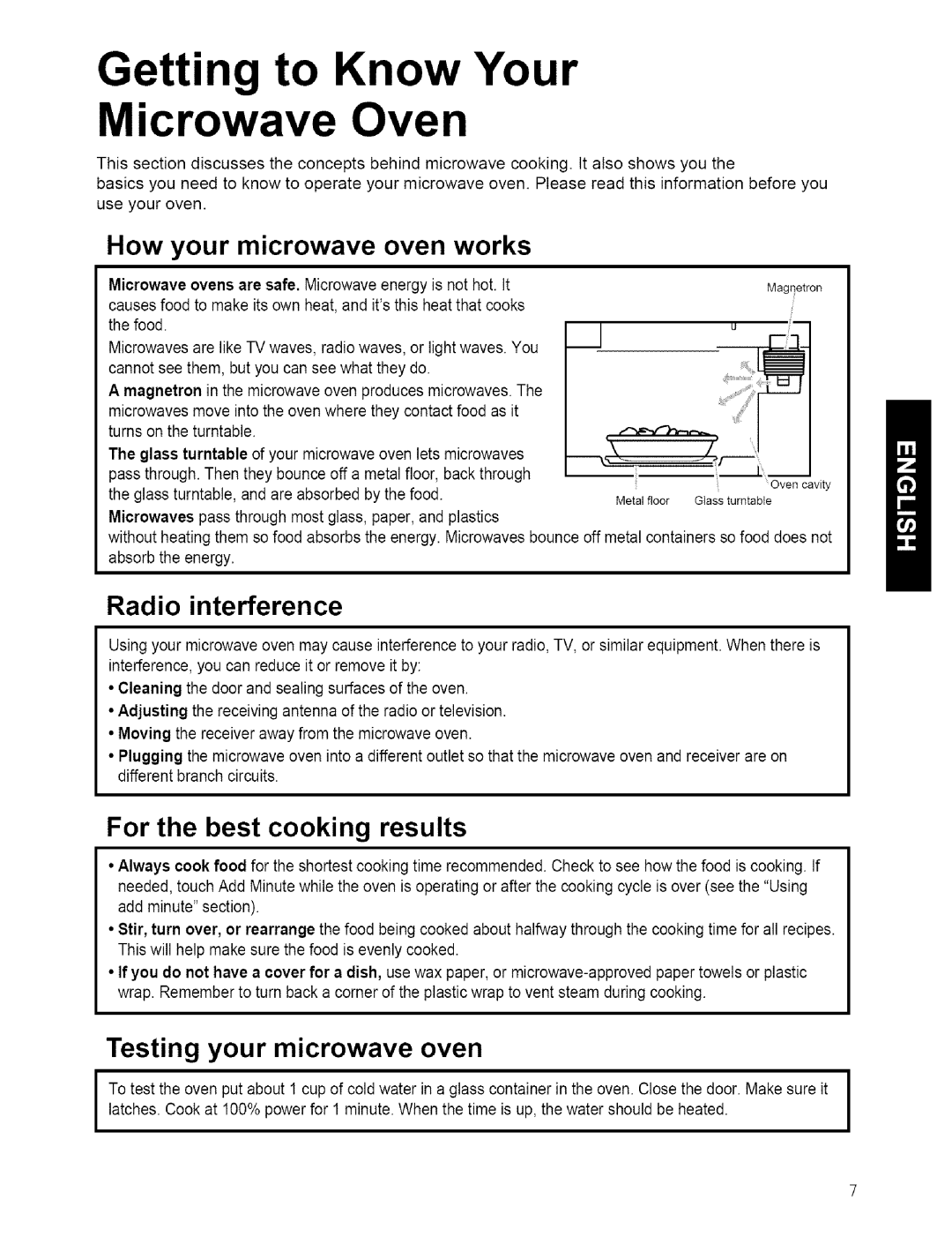 Kenmore 721.80414, 721.80599 manual Getting to Know Your Microwave Oven, How your microwave oven works, Radio interference 