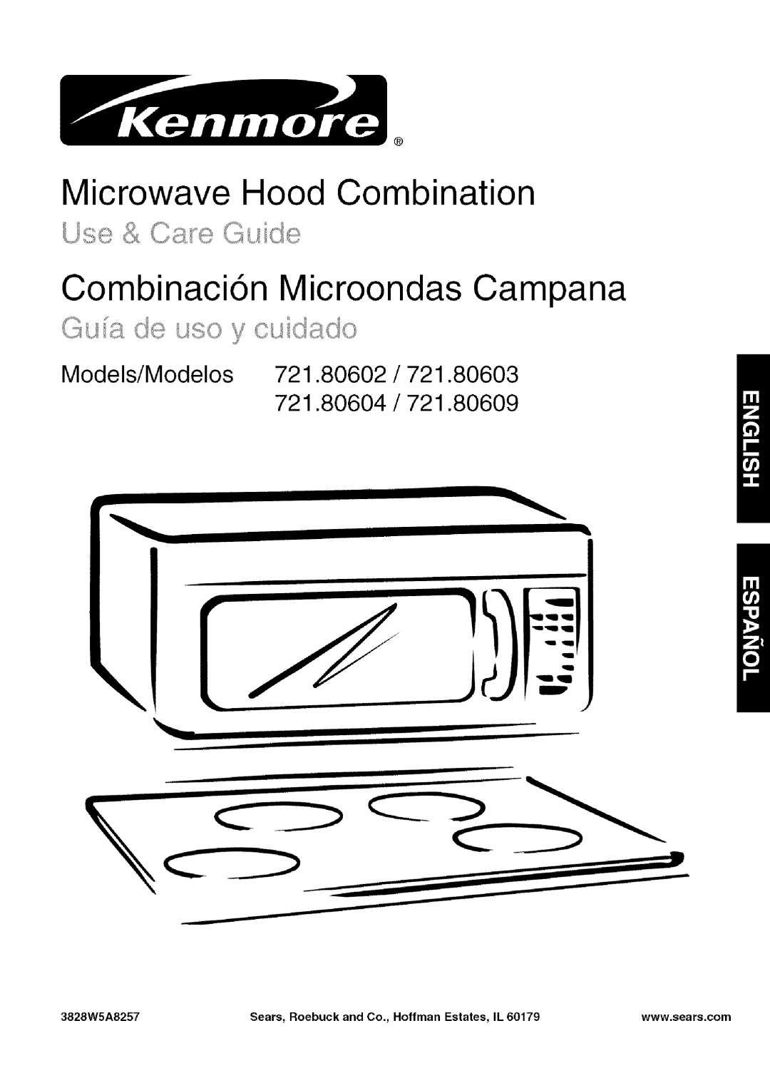 Kenmore 721.80602, 721.80603, 721.80609, 721.80604 manual Microwave Hood Combination Combinaci6n Microondas Campana 