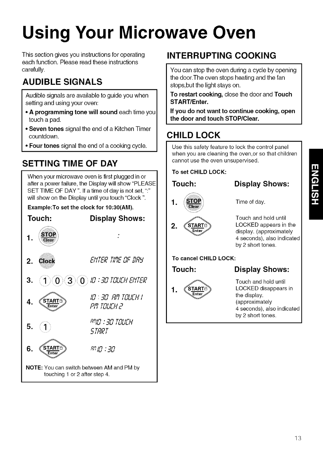 Kenmore 721.80602 manual Usin Your Microwave Oven, Audible Signals, Setting Time of DAY, Interrupting Cooking, Child Lock 