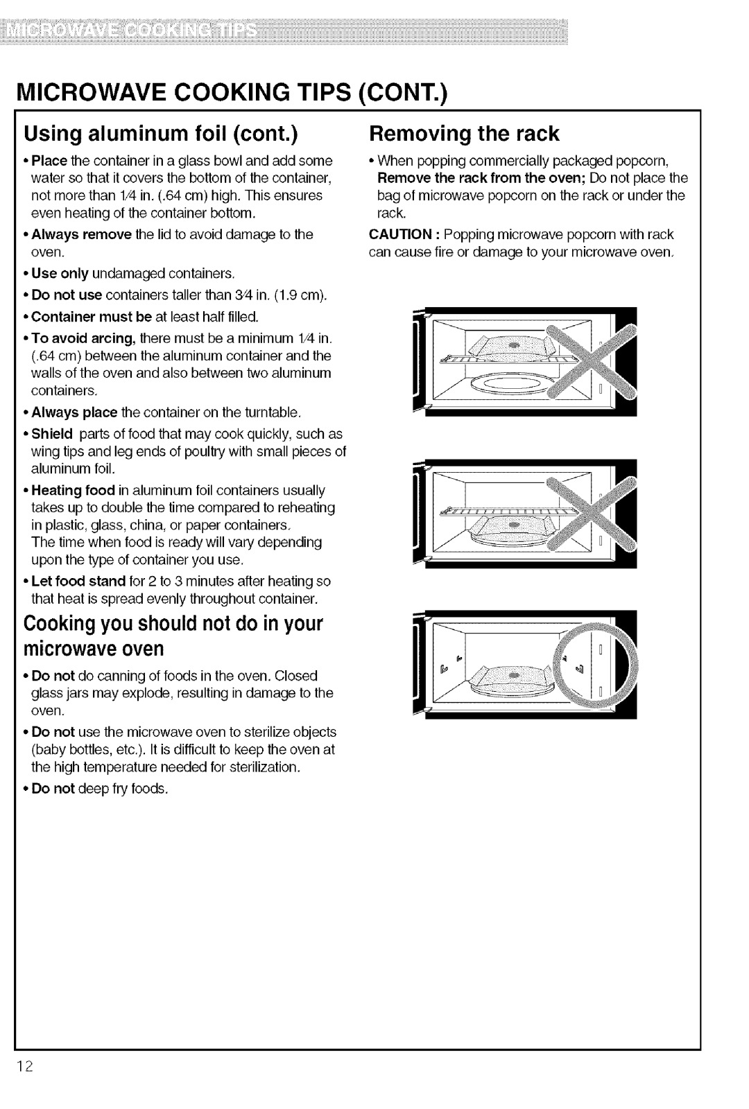 Kenmore 721.80603 manual Microwave Cooking Tips Cont, microwaveoven, Using aluminum foil cont, Removing the rack, iiiiiiiil 