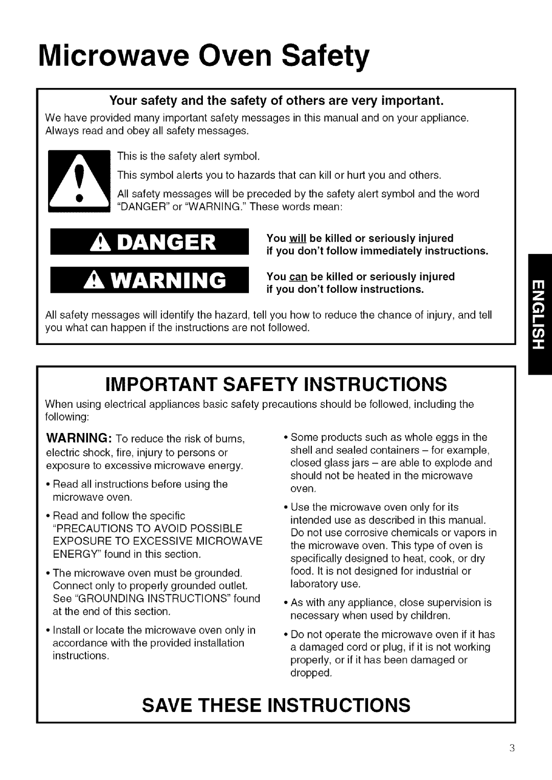 Kenmore 721.80604, 721.80603, 721.80602 manual Microwave Oven Safety, Important Safety Instructions, Save These Instructions 