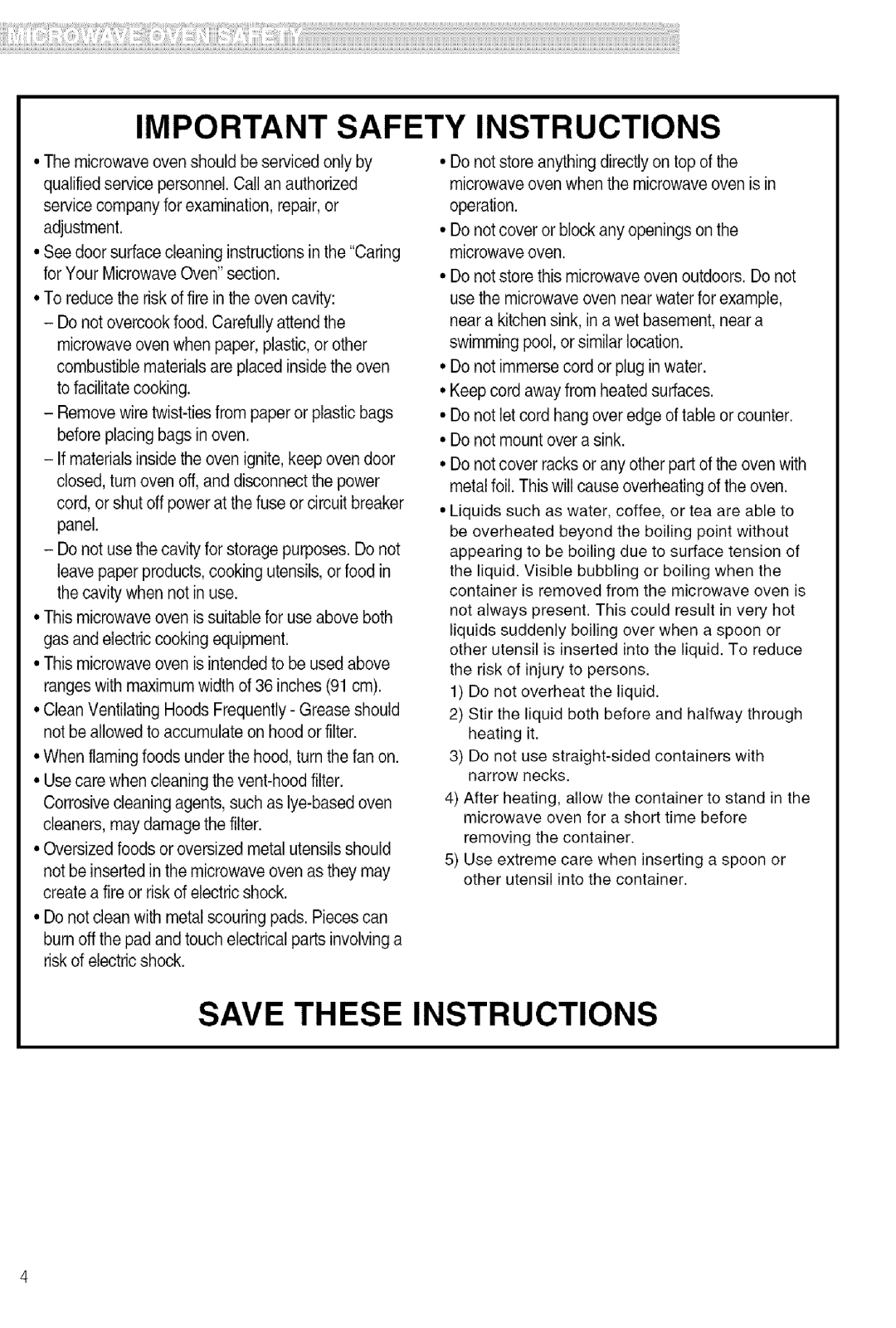 Kenmore 721.80603 Important Safety Instructions, Save These Instructions, To reducethe riskof fire in the oven cavity 