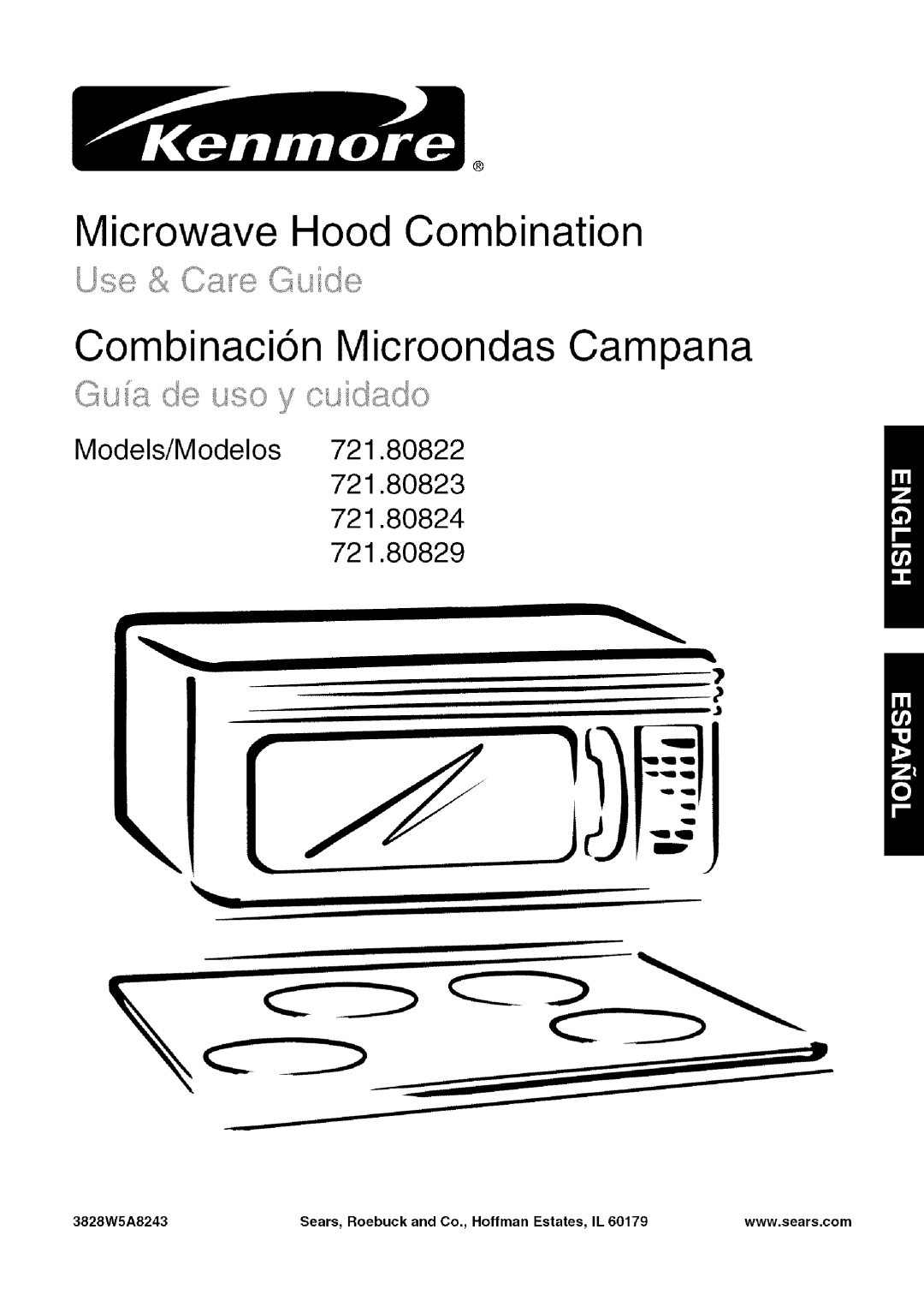 Kenmore 721.80823, 721.80824, 721.80822, 721.80829 manual Microwave Hood Combination Combinaci6n M icroondas Campana 