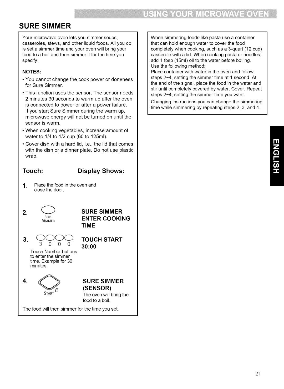 Kenmore 721.80863, 721.80864, 721.80862, 721.80869 manual 0000, Enter Cooking, Sure Simmer Sensor 