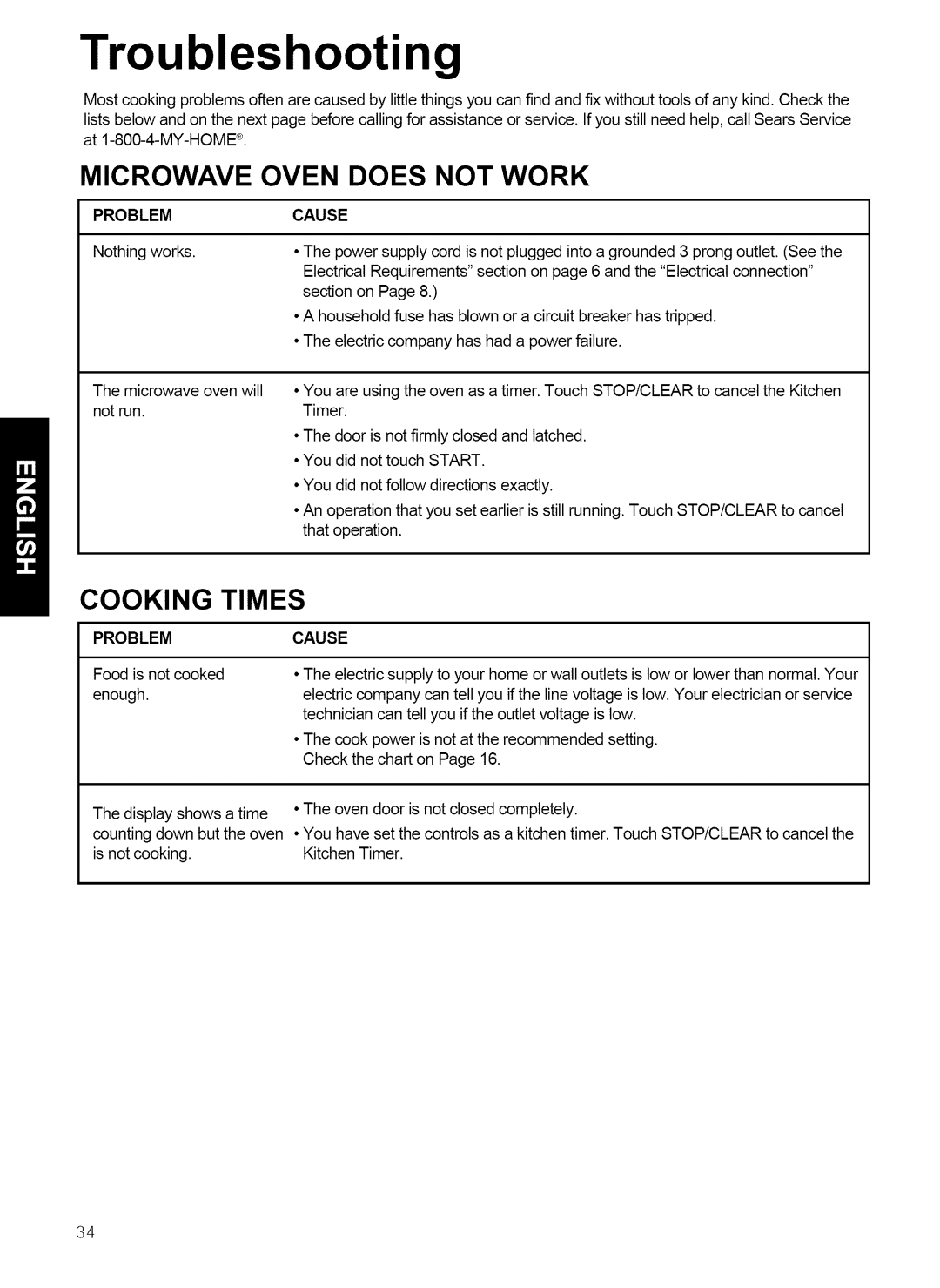 Kenmore 721.80862, 721.80864, 721.80863, 721.80869 manual Troubleshooting, Problem Cause, Food is not cooked Enough 