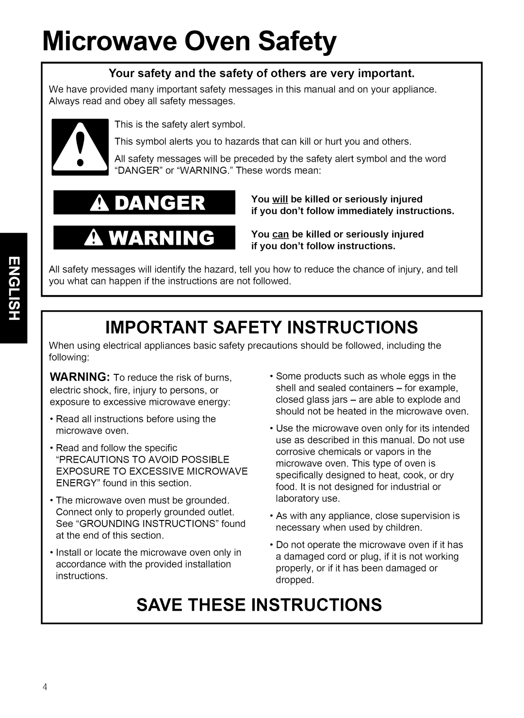 Kenmore 721.80864, 721.80863, 721.80862 manual Microwave Oven Safety, Important Safety Instructions, Save These Instructions 