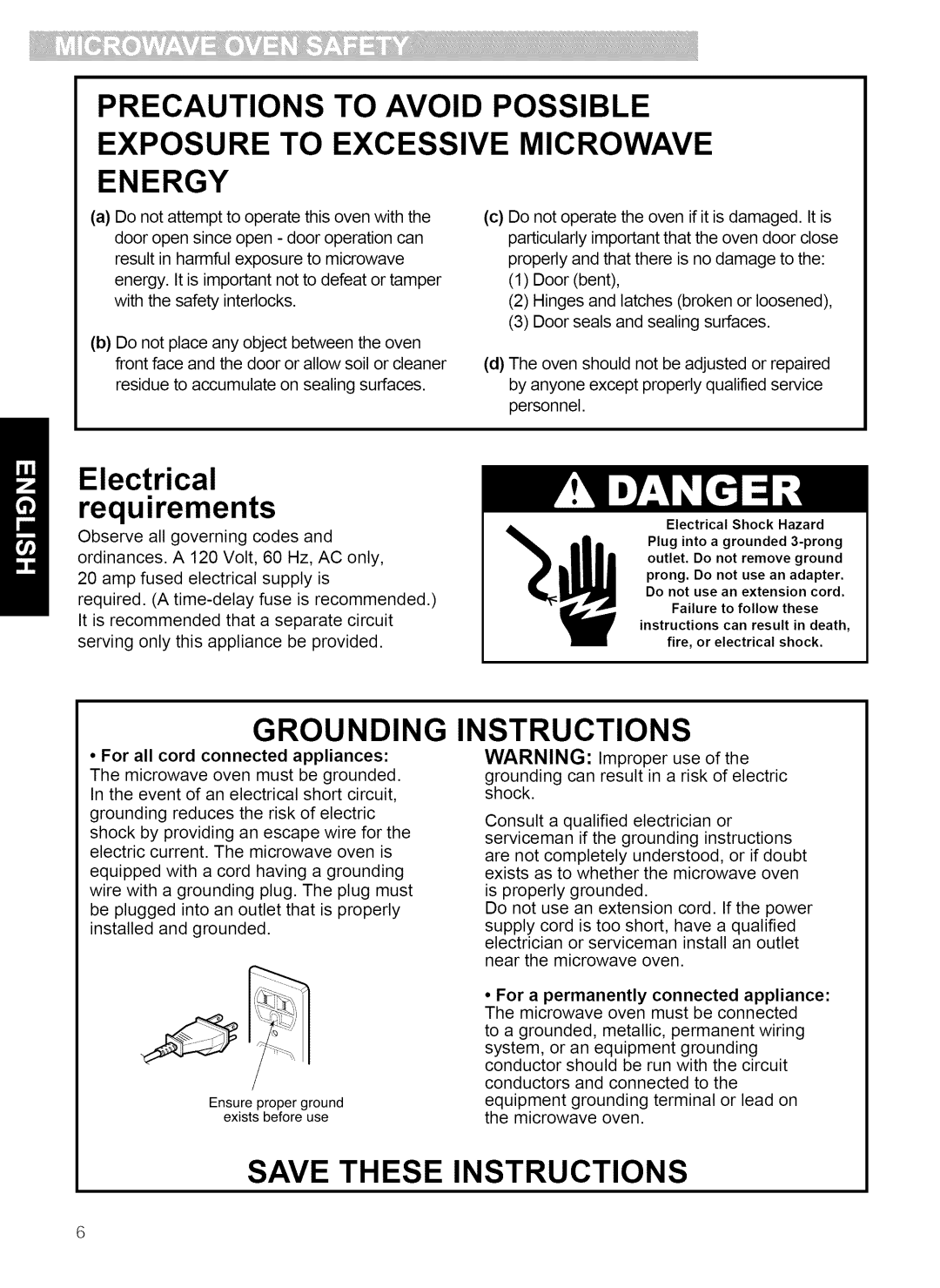 Kenmore 721.80862 manual Precautions To Avoid Possible, Exposure To Excessive Microwave Energy, Electrical requirements 