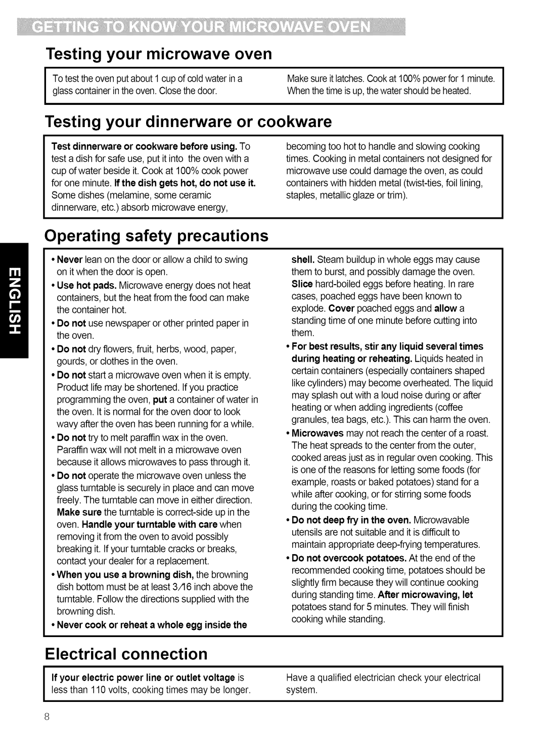 Kenmore 721.80864 manual Testing your microwave oven, Testing your dinnerware or cookware, Operating safety precautions 