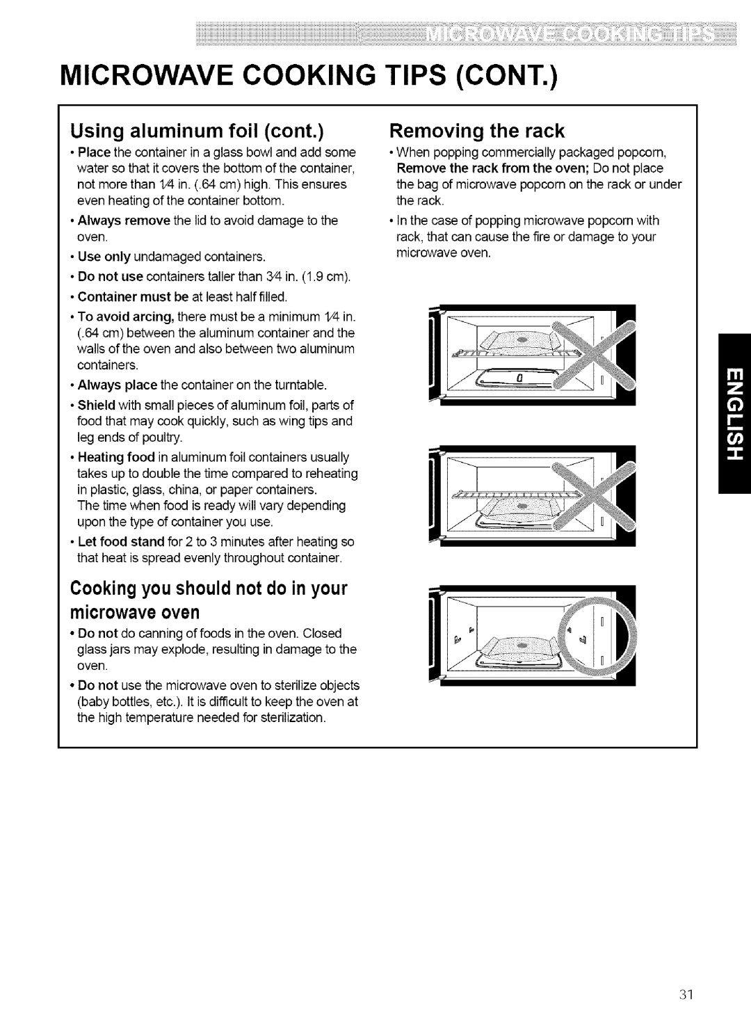 Kenmore 721.80884, 721.80889, 721.80882, 721.80883 manual Cooking you should not do in your microwave oven 