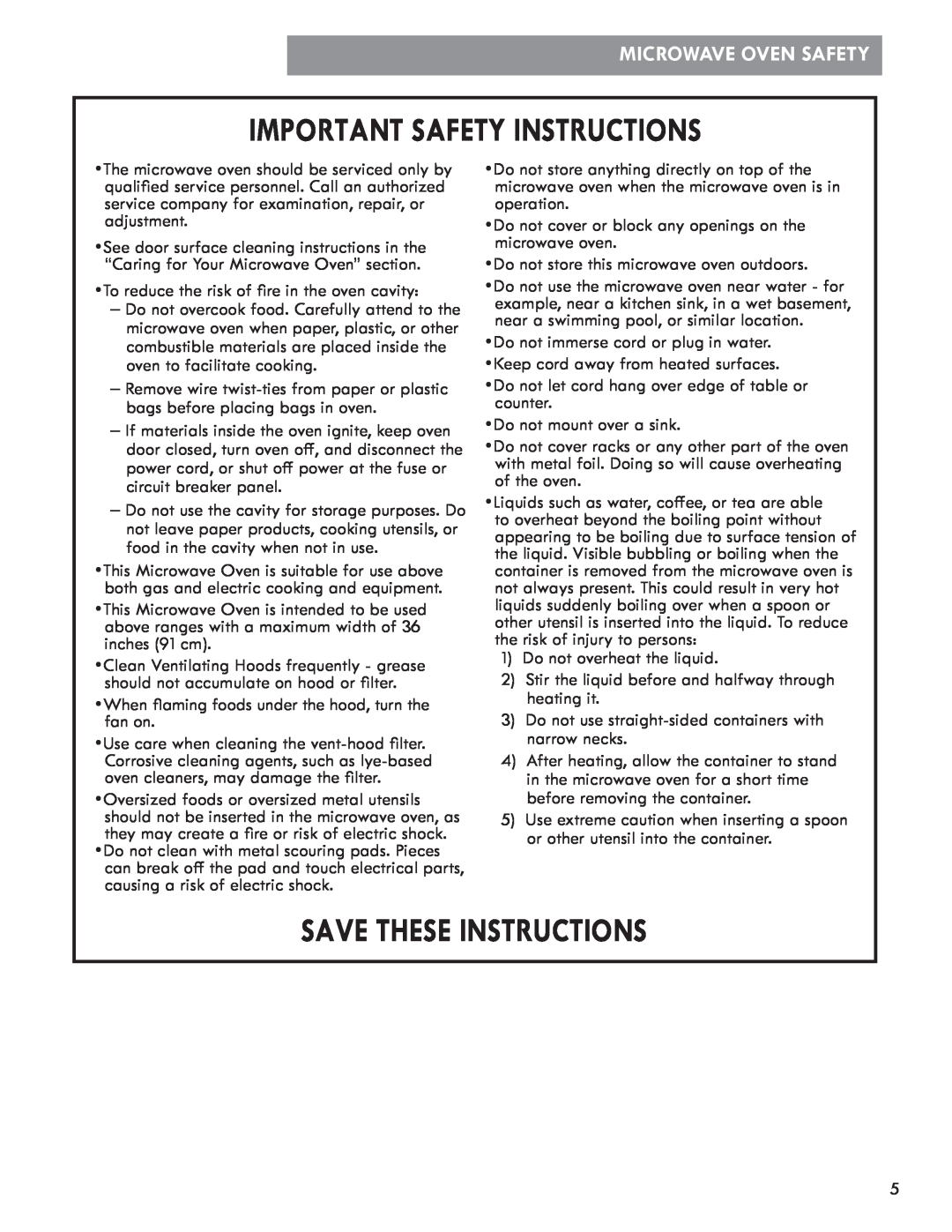 Kenmore 721.8502 manual Microwave Oven Safety, Important Safety Instructions, Save These Instructions 