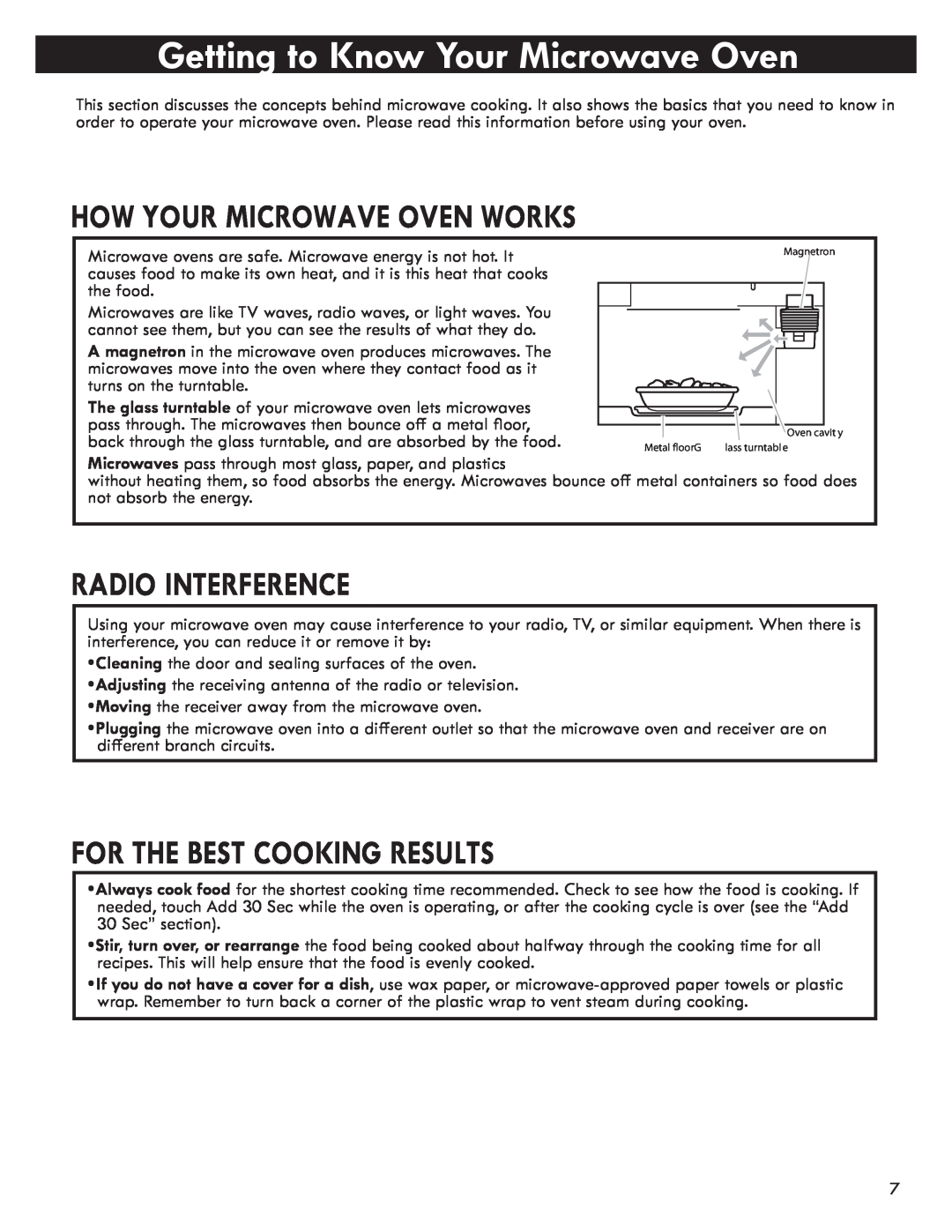 Kenmore 721.8502 manual Getting to Know Your Microwave Oven, How Your Microwave Oven Works, Radio Interference 