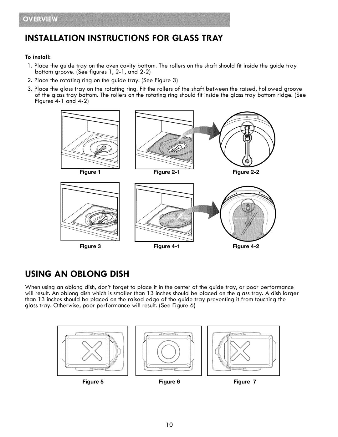 Kenmore 721.86002, 721.86009, 721.86003 manual Installation Instructions for Glass Tray, Using AN Oblong Dish, To install 