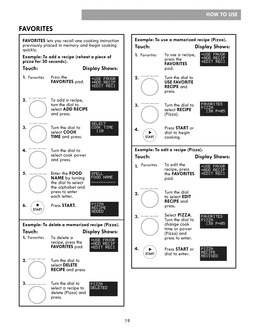 Kenmore 721.86002, 721.86009, 721.86003 manual Favorites, Recipe, Delete, USE Favorite 