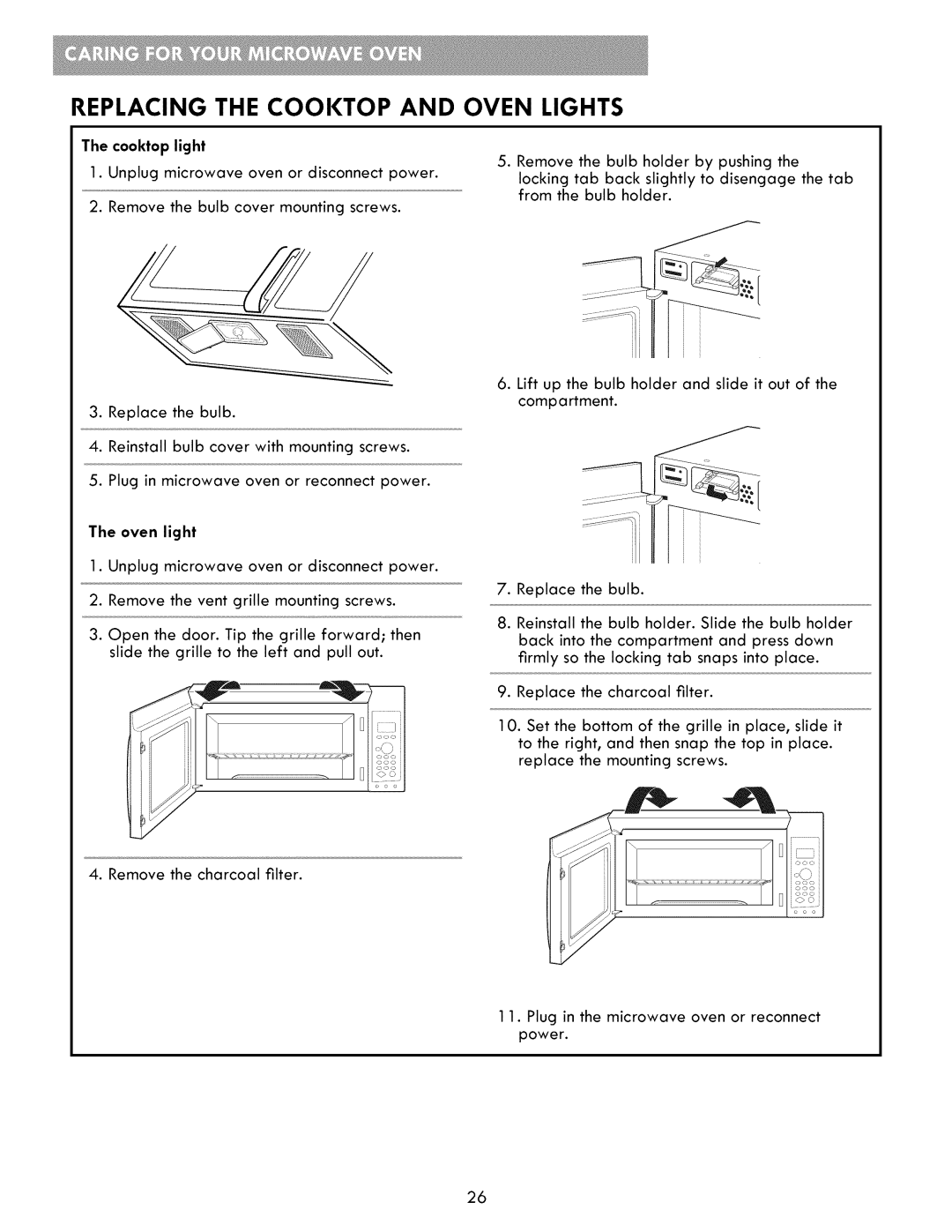 Kenmore 721.86003, 721.86009, 721.86002 manual Replacing the COOlTOP and Oven Lights, Cooktol0 light 