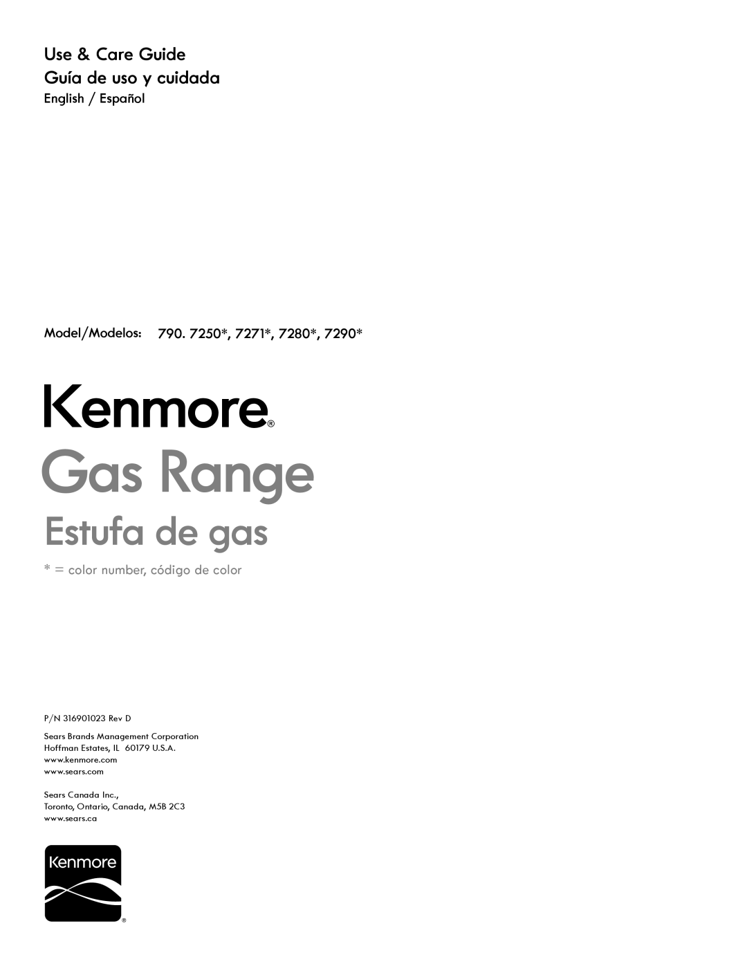 Kenmore 7250, 7271, 7280, 7290 manual Kenmore, Use & Care Guide Guía de uso y cuidada 