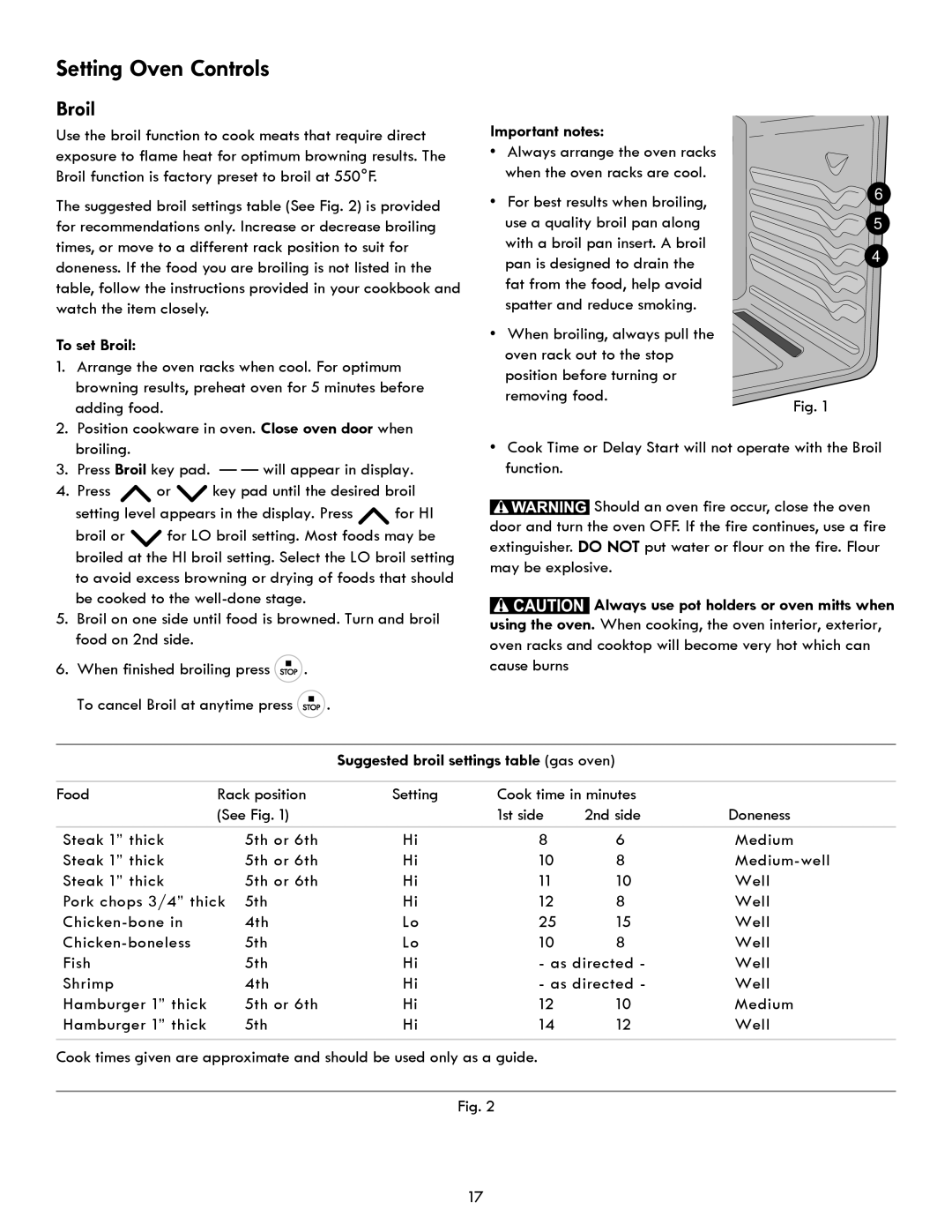 Kenmore 7250, 7271, 7280, 7290 manual To set Broil, Suggested broil settings table gas oven 