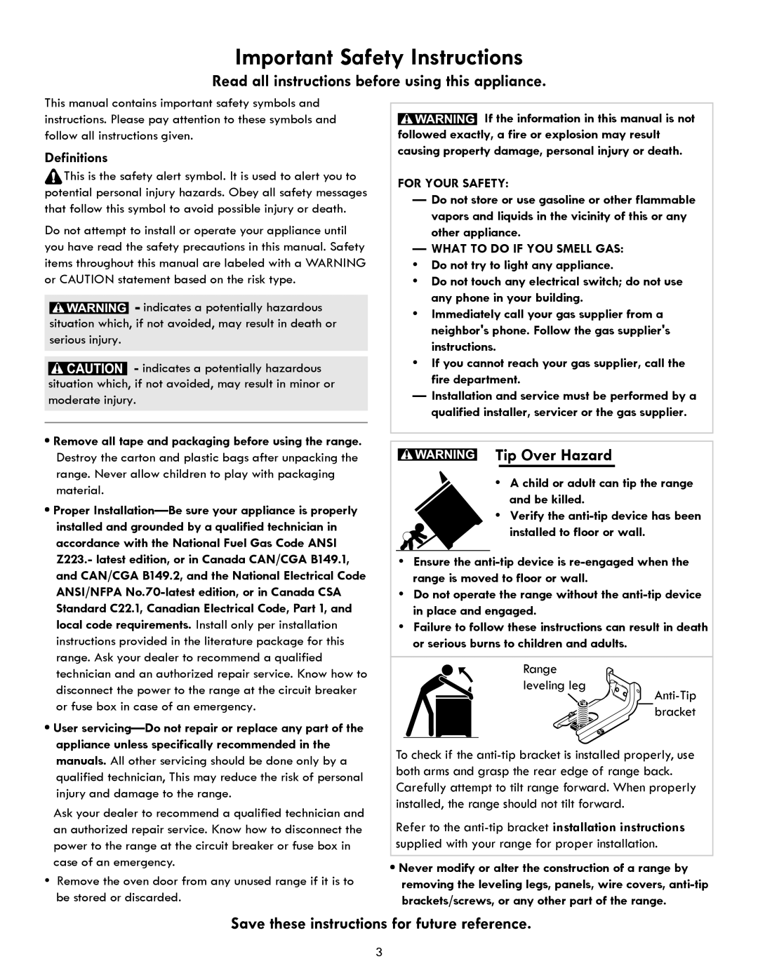 Kenmore 7290, 7271, 7250, 7280 manual Read all instructions before using this appliance, Tip Over Hazard 