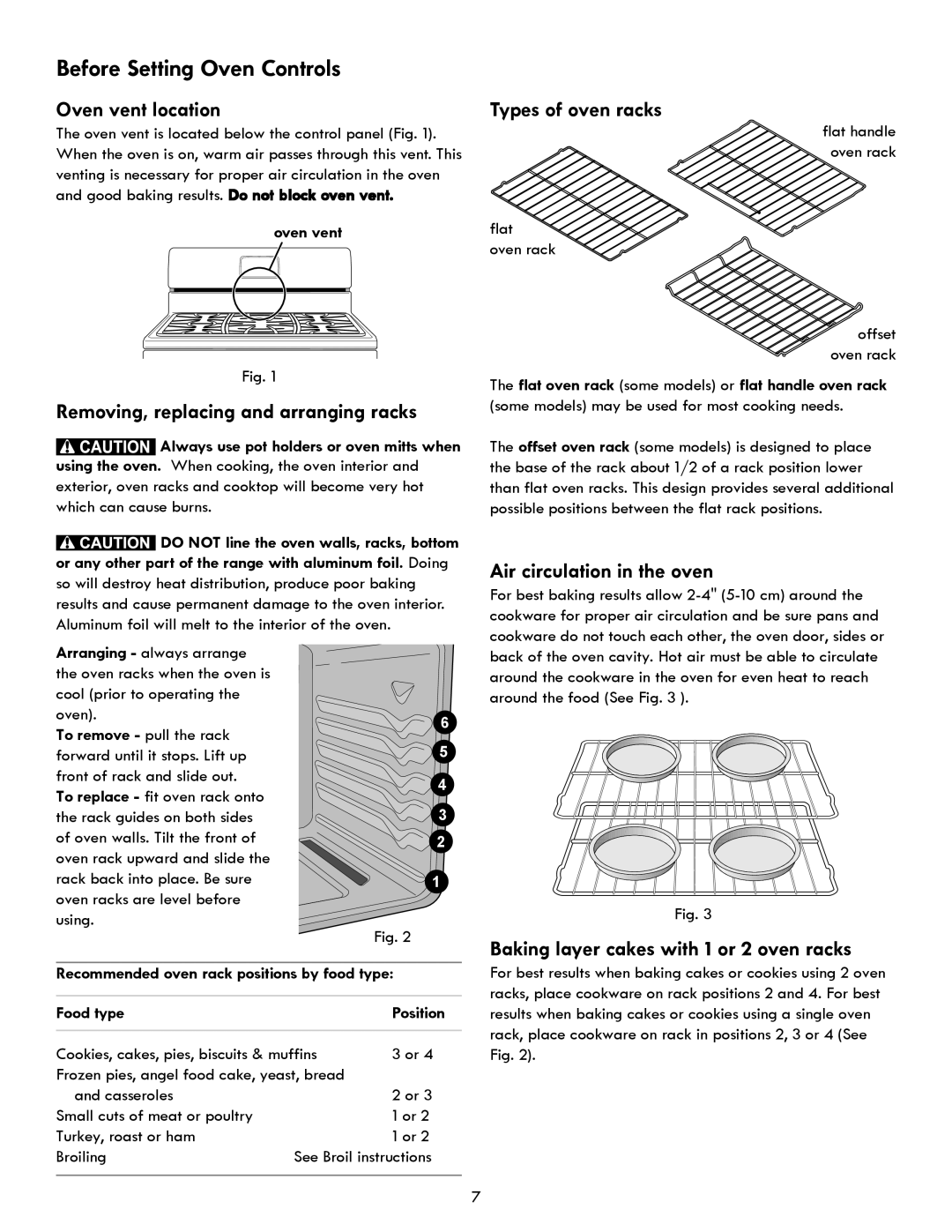 Kenmore 7290, 7271, 7250 Before Setting Oven Controls, Oven vent location, Types of oven racks, Air circulation in the oven 