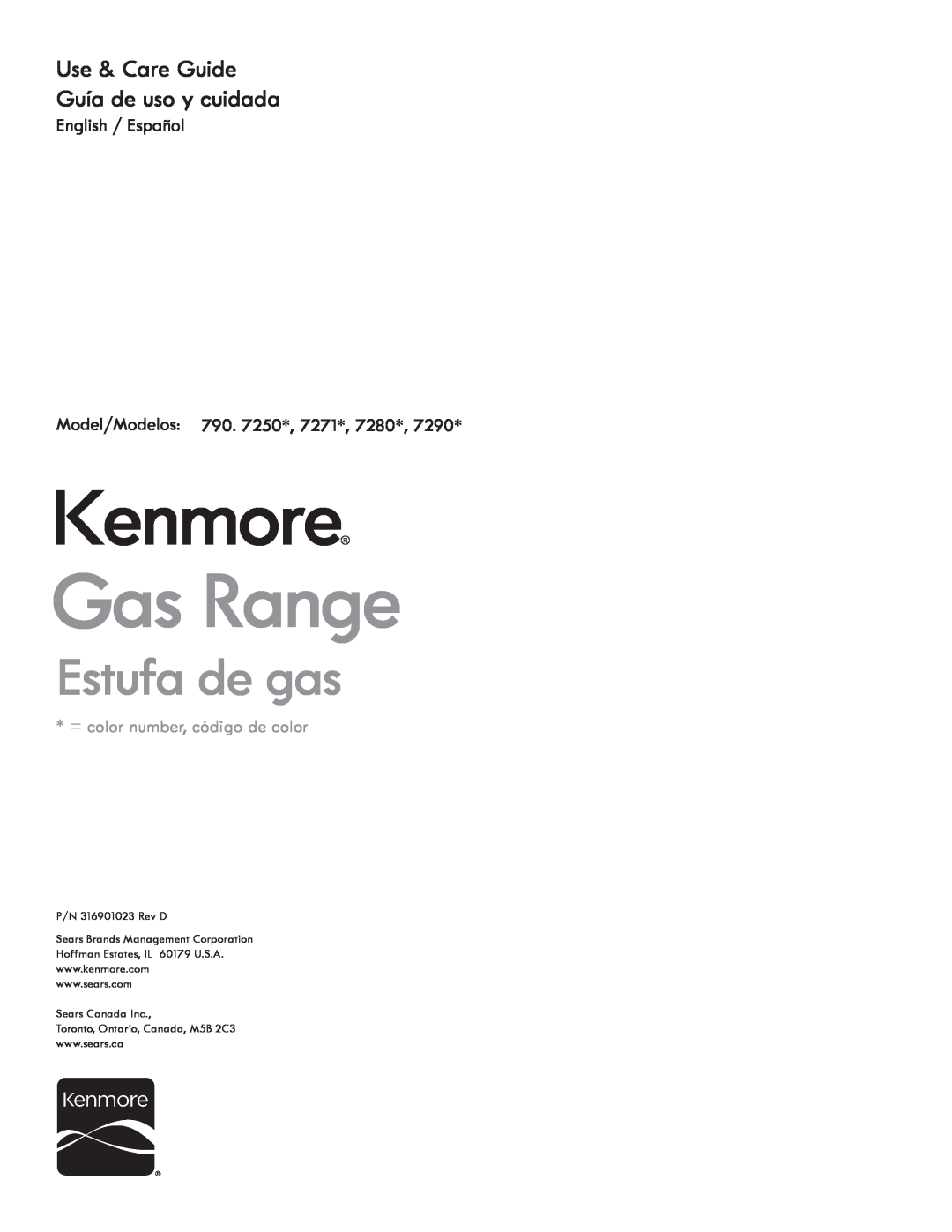 Kenmore 7280 manual Use & Care Guide Guía de uso y cuidada, English / Español Model/Modelos 790. 7250*, 7271, Kenmore 