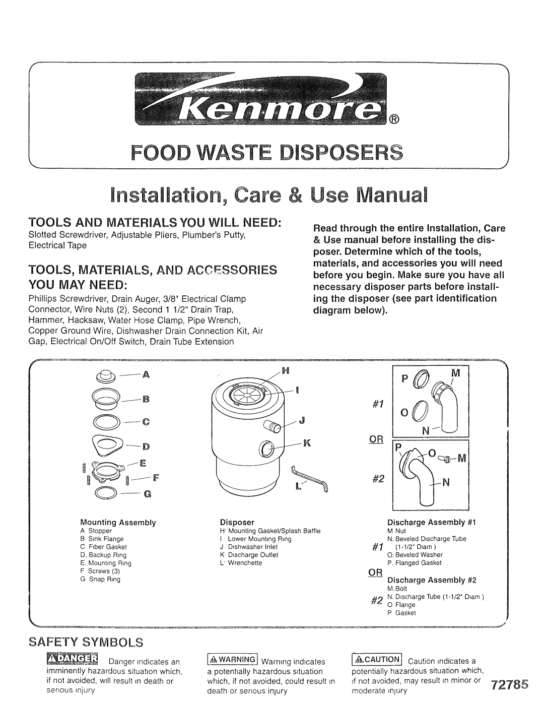 Kenmore 72785 manual Tools and Materials YOU will Need, TOOLS, MATERIALS, and Accessories YOU MAY Need, Safety Symbols 