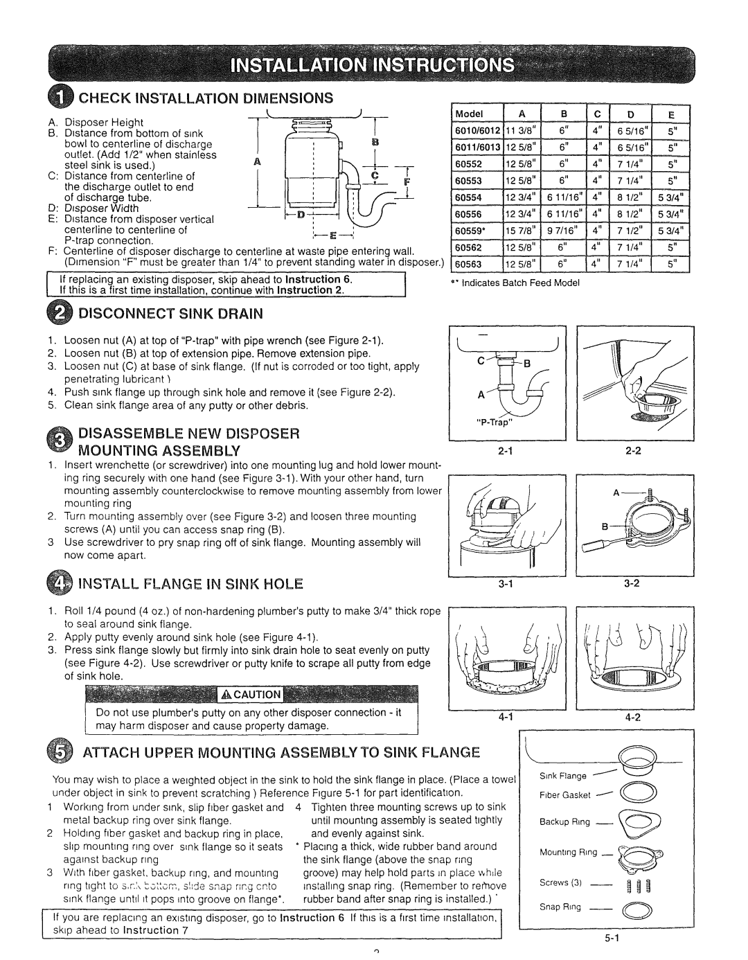 Kenmore 72785 manual Disconnect Sink Drain, Disassemble NEW Disposer Mounting Assembly, Install Flange in Sink Hole, Check 