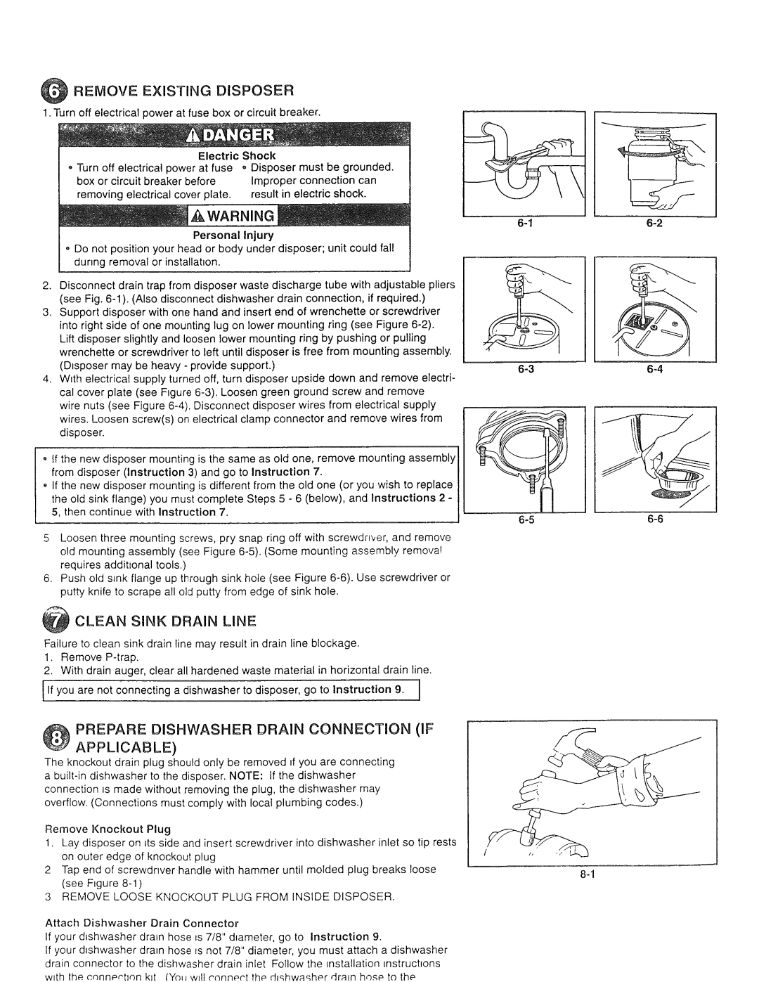 Kenmore 72785 manual Clean Sink Drain Line, Prepare Dishwasher Drain Connection if, Remove Existing Disposer 