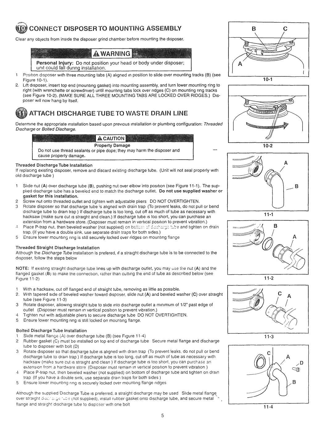 Kenmore 72785 Attach Discharge Tube to Waste Drain Line, Connect Disposer to Mounting Assembly, 10-2, 11-1 11-2 11-3 11-4 