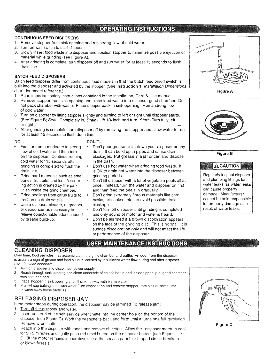 Kenmore 72785 manual Continuousfeeddisposers, Cleaning Disposer, Releasing Disposer JAM 