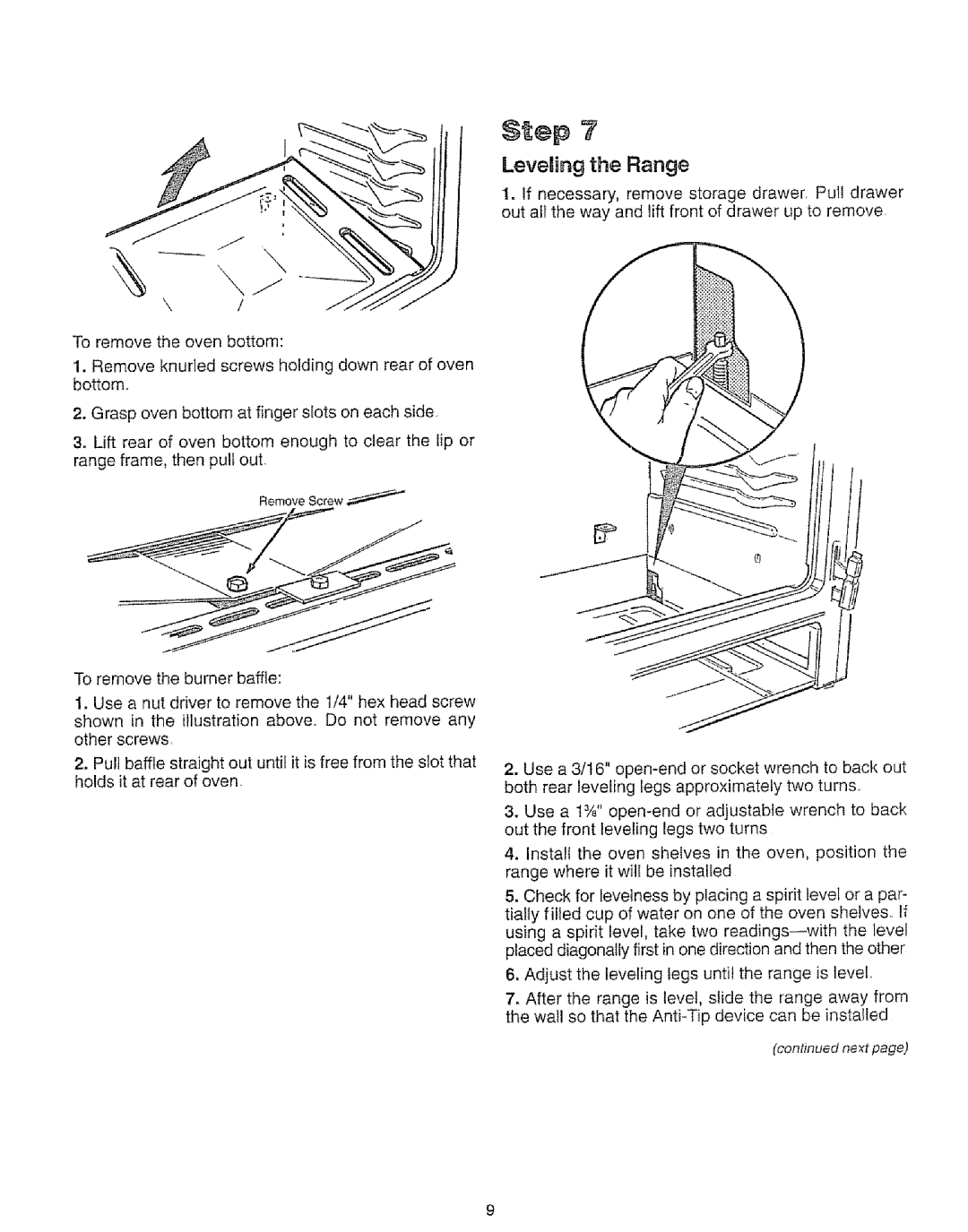 Kenmore 73515, 73819, 73511, 73811 manual $1 ep ?, Leveling the Range 