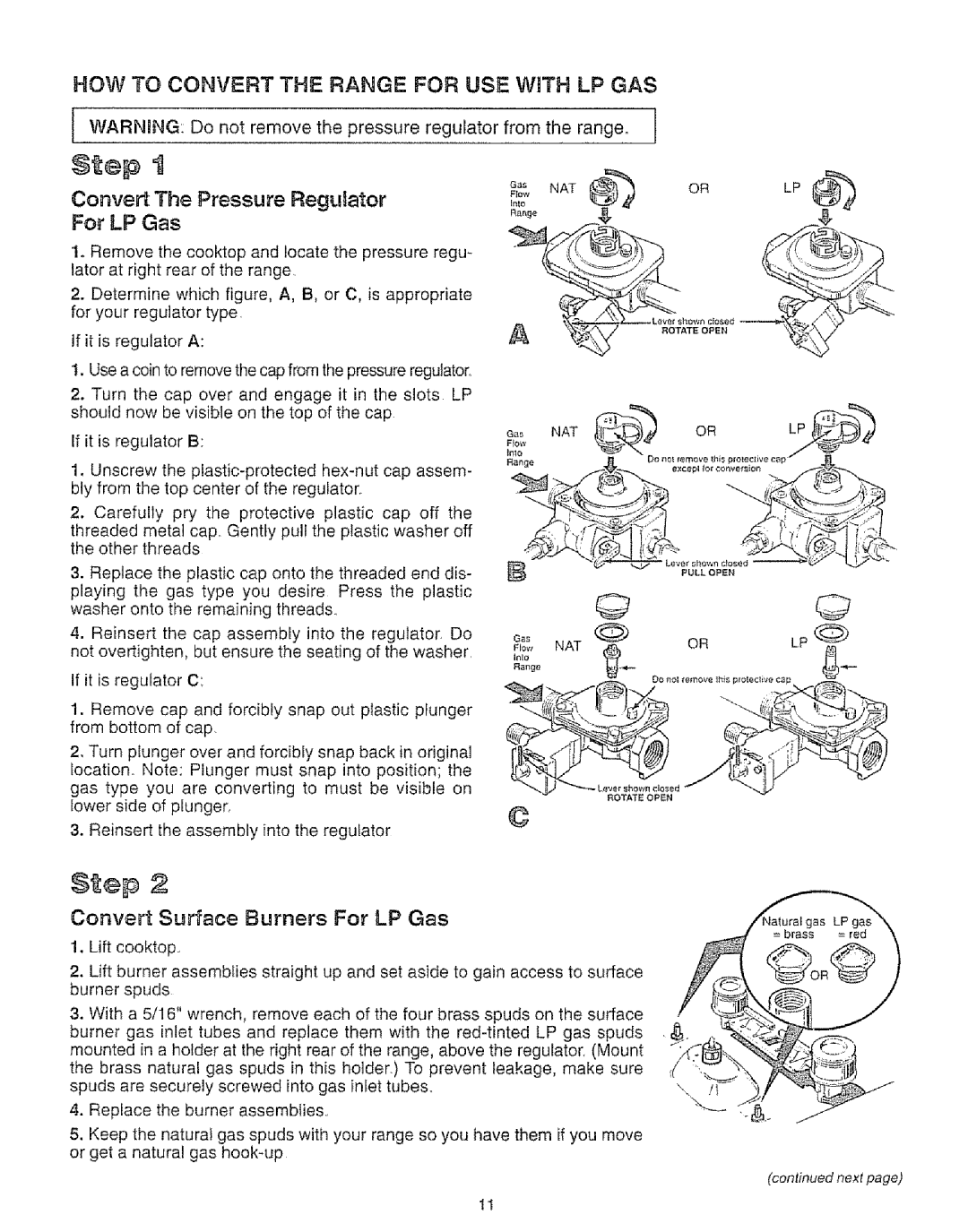 Kenmore 73819, 73511, 73515, 73811 HOW to Convert the Range for USE with LP GAS, Convert The Pressure Regulator For LP Gas 