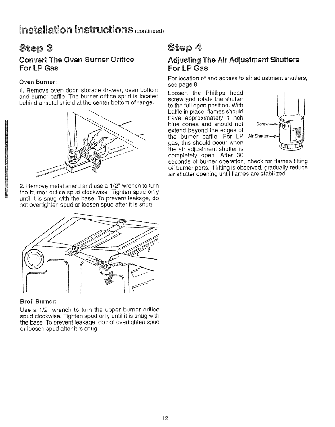 Kenmore 73511, 73819, 73515, 73811 manual StaHation nst uctions oont n0e¢, Convert The Oven Burner Orifice For LP Gas 