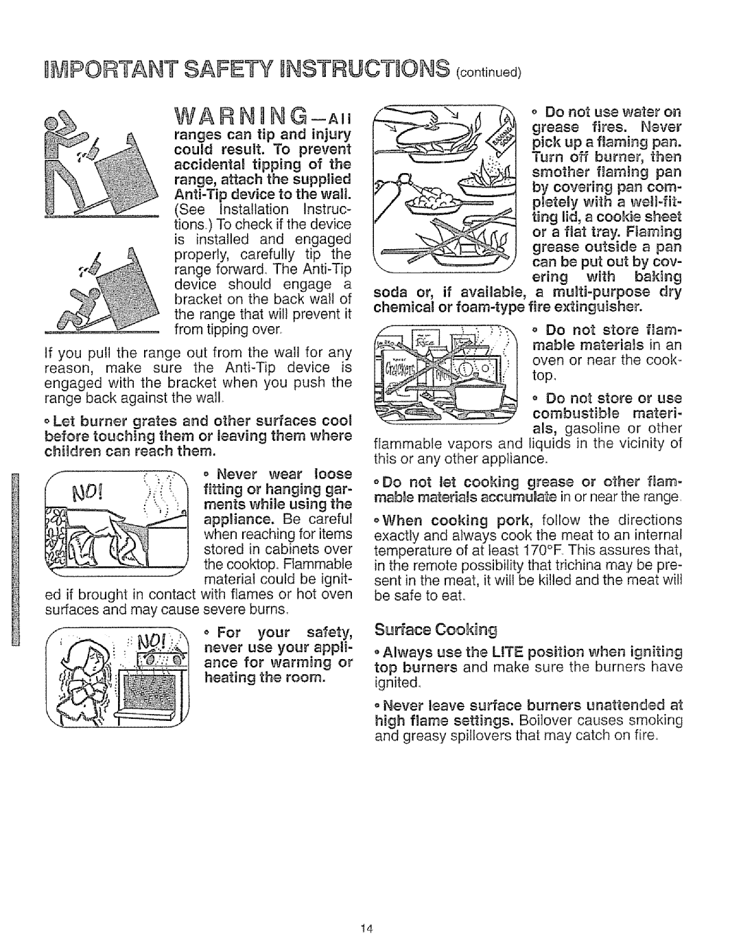 Kenmore 73811, 73819, 73511, 73515 manual Important Safet Instructions, Ranges can tip and injury 