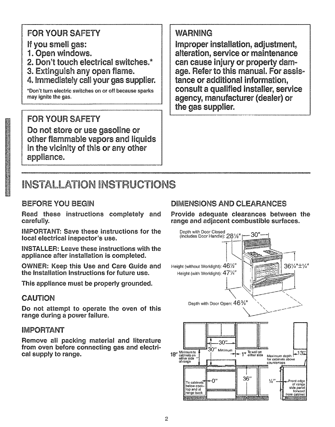 Kenmore 73811, 73819, 73511, 73515 manual Before YOU Begin, DIMENSnON$ and Clearances 