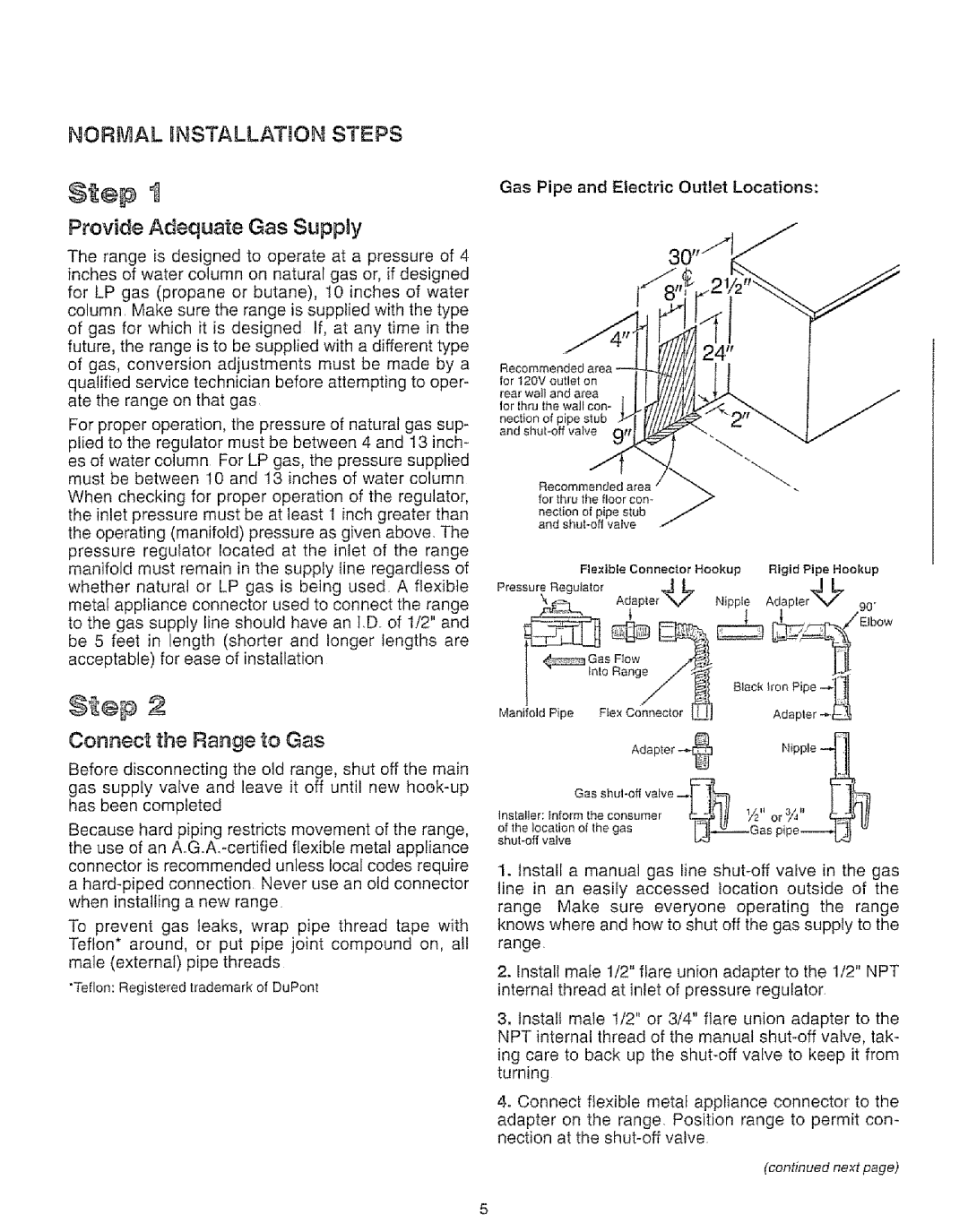 Kenmore 73515, 73819, 73511, 73811 manual Normal Installation Steps, Provide Adequate Gas Supply, Connect the Range to Gas 