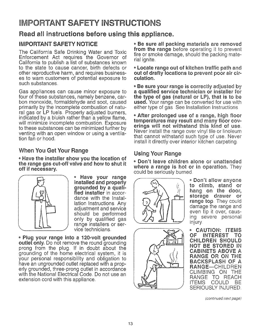 Kenmore 73515 Important Safety Nstruct Ons, Read aH instructions before using this appliance, nMPORTANT SAFETY NOTICE 