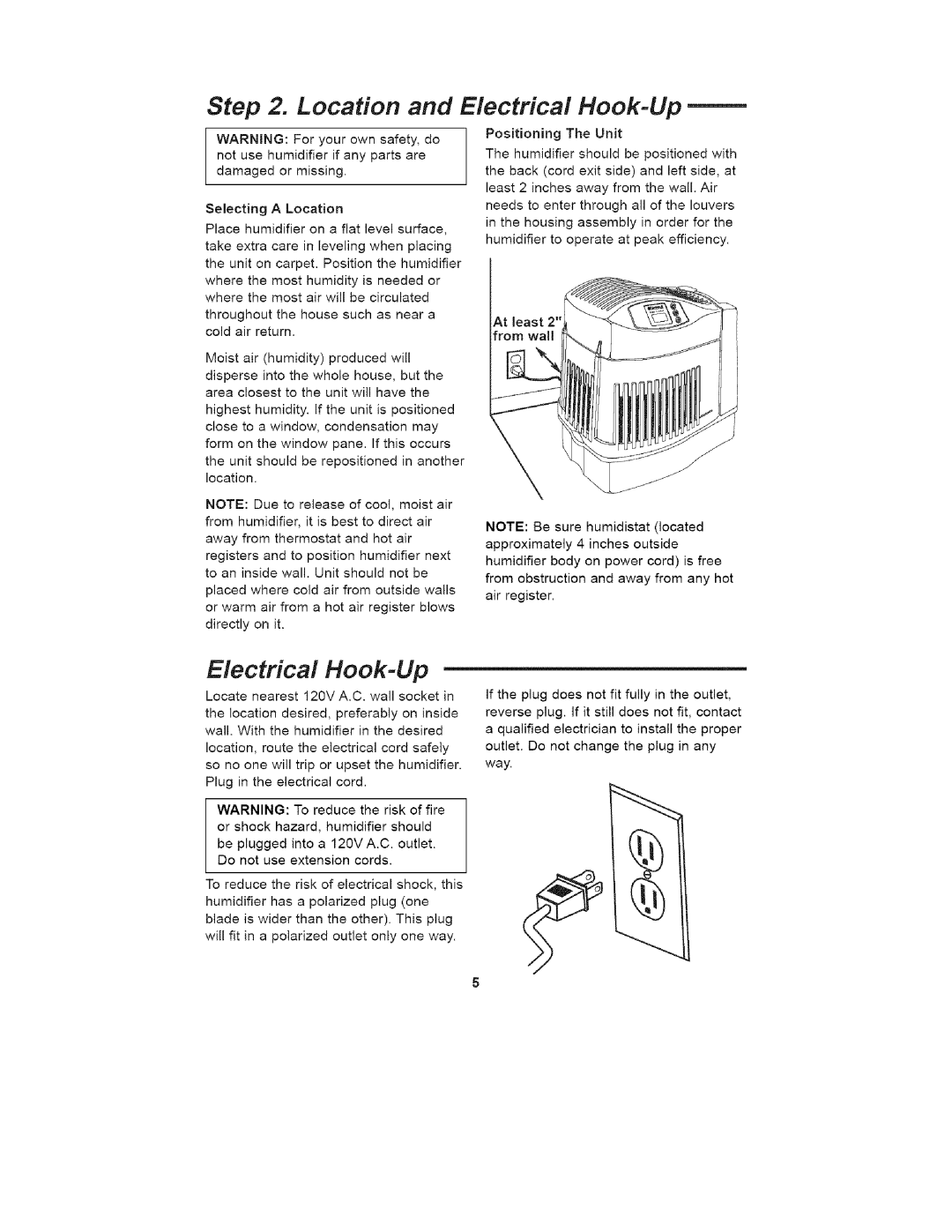 Kenmore 758.15408 manual Location and Electrical Hook-Up, At least 2 from wall 