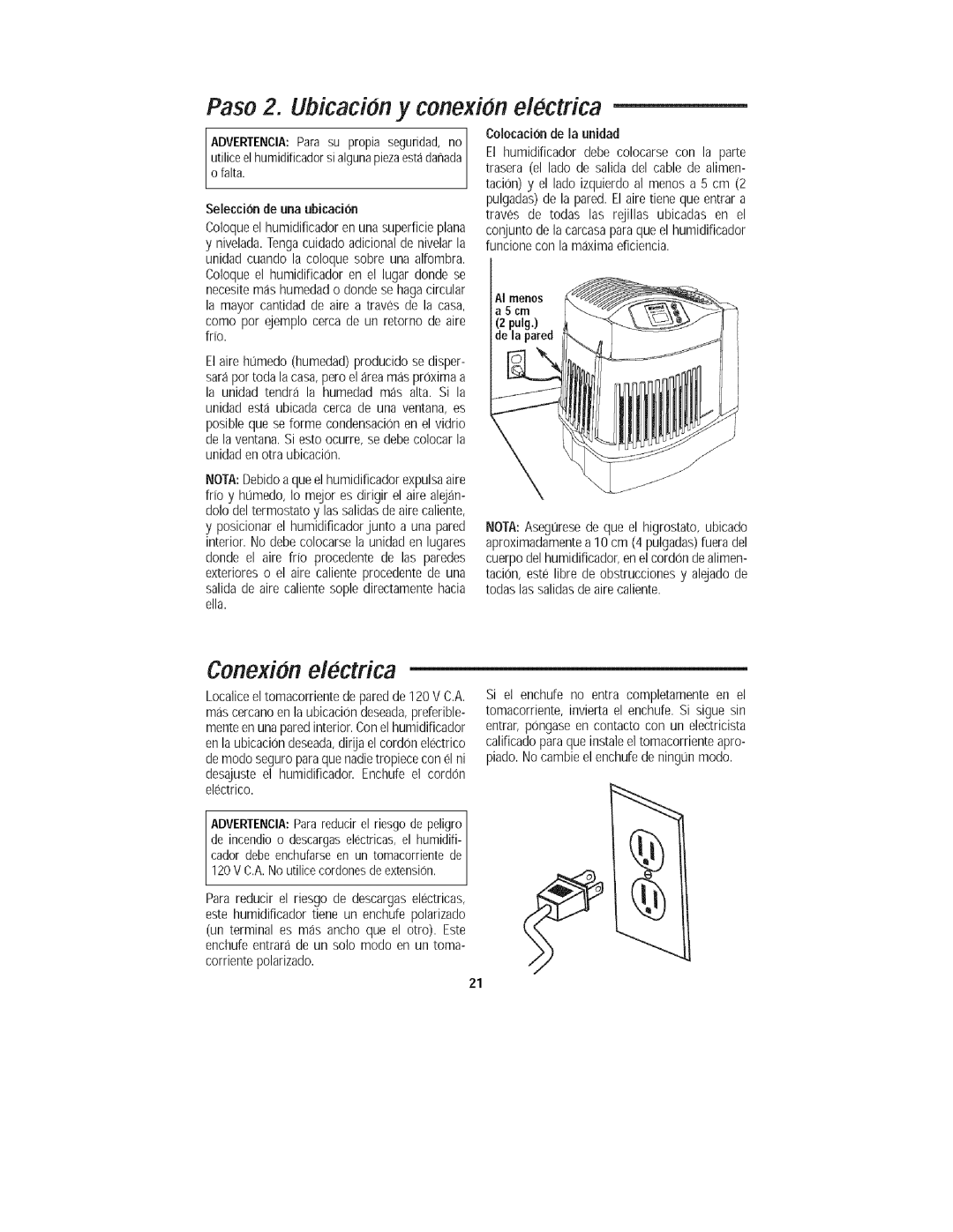 Kenmore 758.15408 manual Paso 2. Ubicacion y conexion electrica, Conexion electrica 