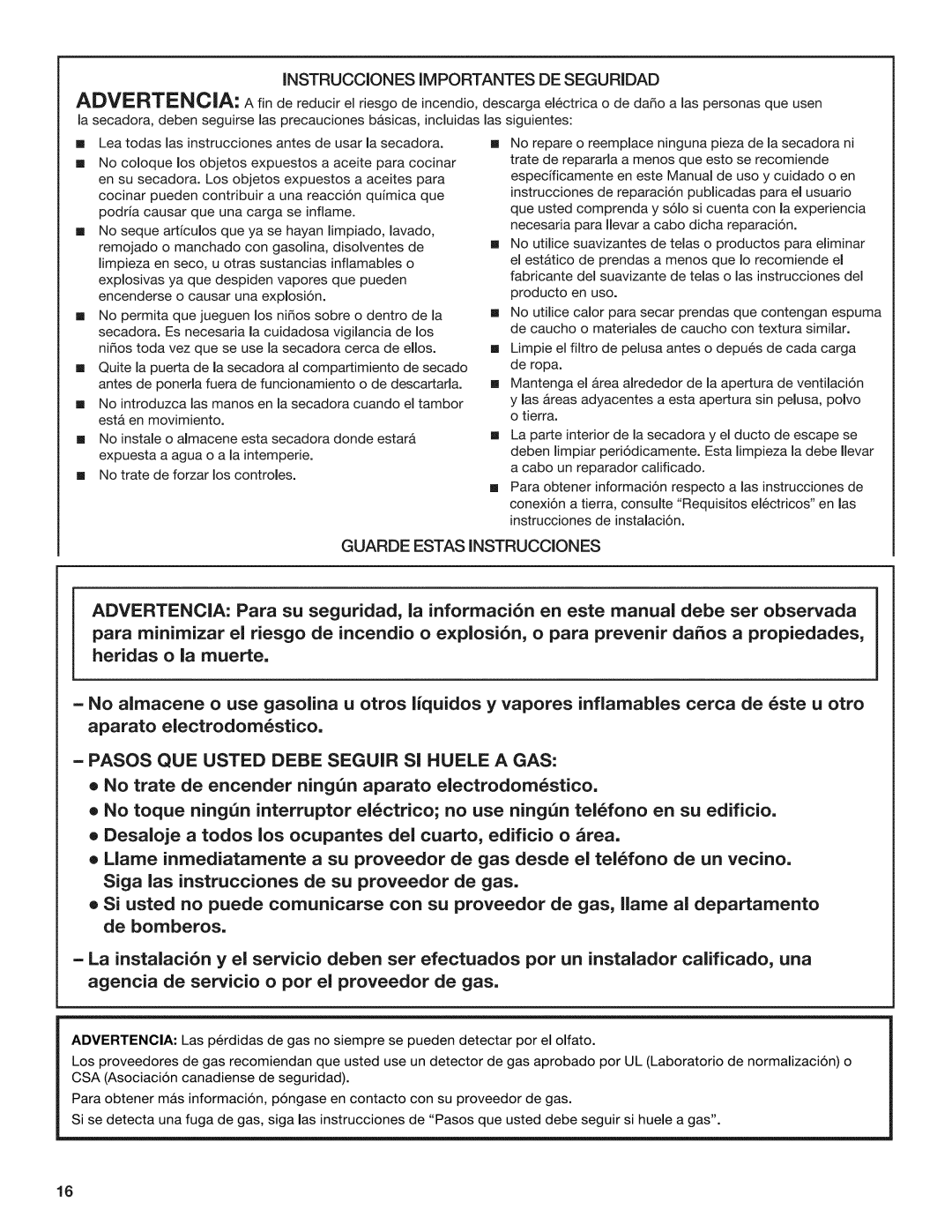 Kenmore 6800, 7800, C6801 manual Pasos QUE Usted Debe Seguir SI Huele a GAS, Siga las instrucciones de su proveedor de gas 