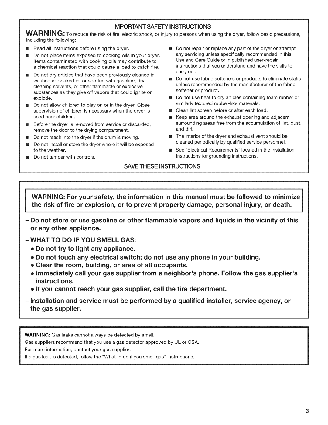 Kenmore 7800, 6800, C6801 manual What to do if YOU Smell GAS, Safety Instructions 