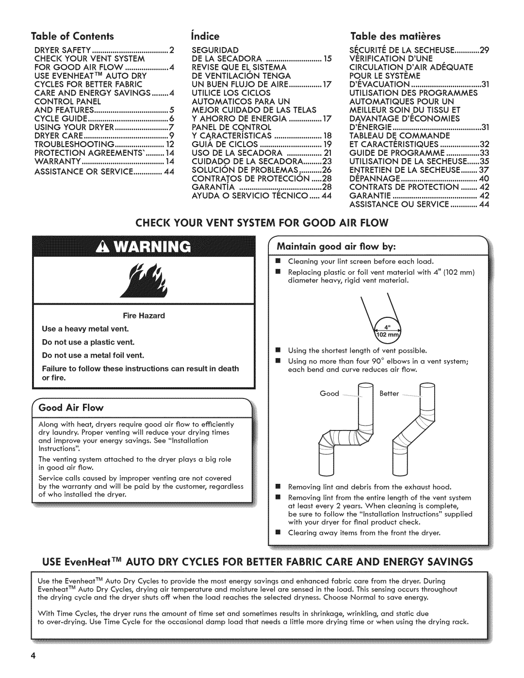 Kenmore 6800, 7800, C6801 manual Contents, Table des matires 