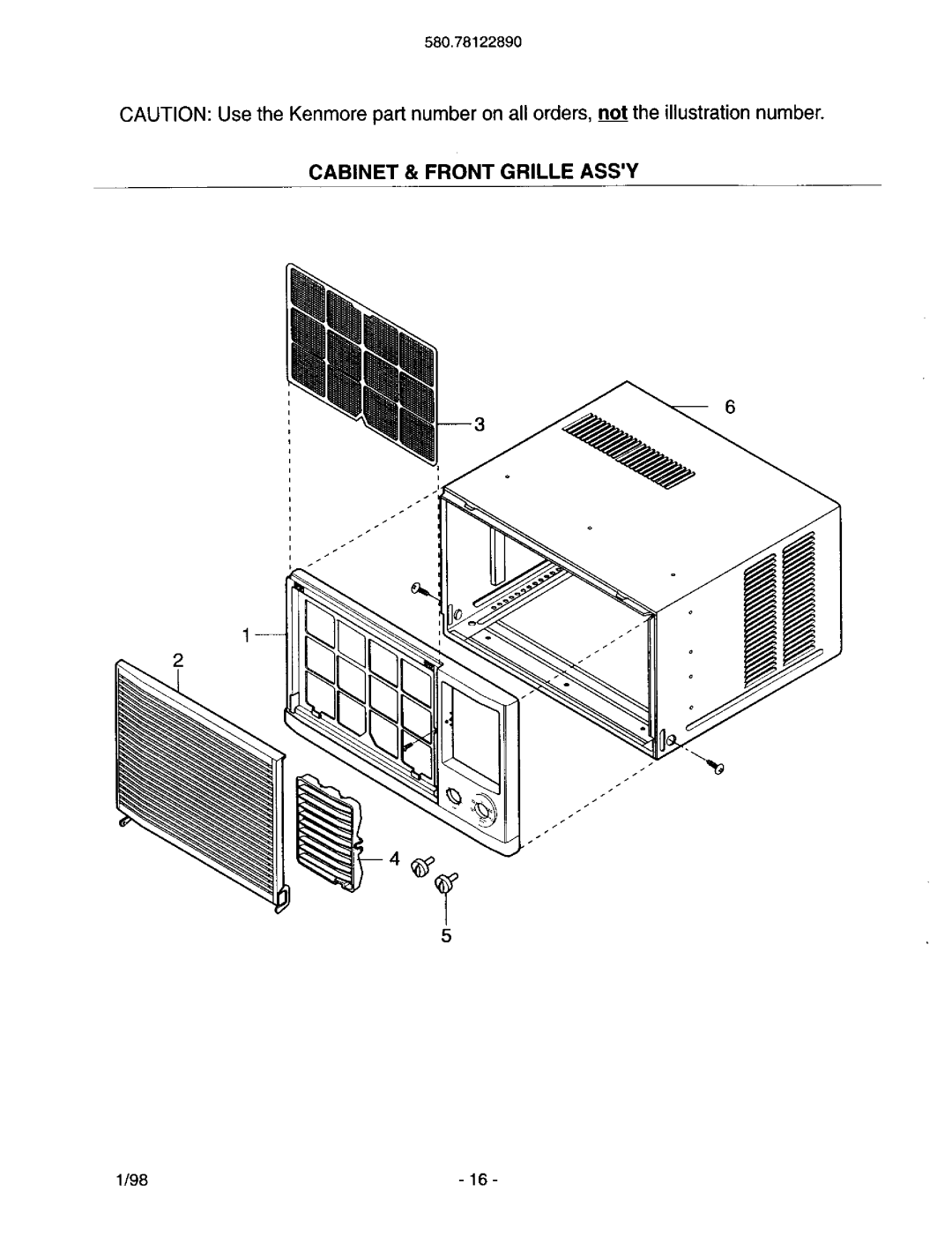 Kenmore 78122 owner manual Cabinet & Front Grille Assy 