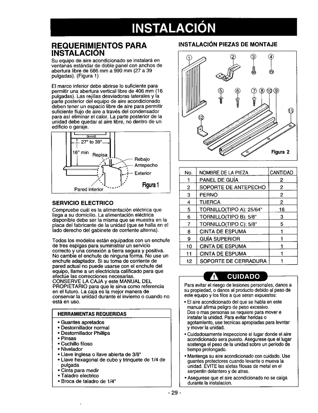 Kenmore 78122 REQUERIMI.ENTOS Para, Instalacion, Servicio Electrico, Instalacin Piezas DE Montaje, Herramientasrequeridas 