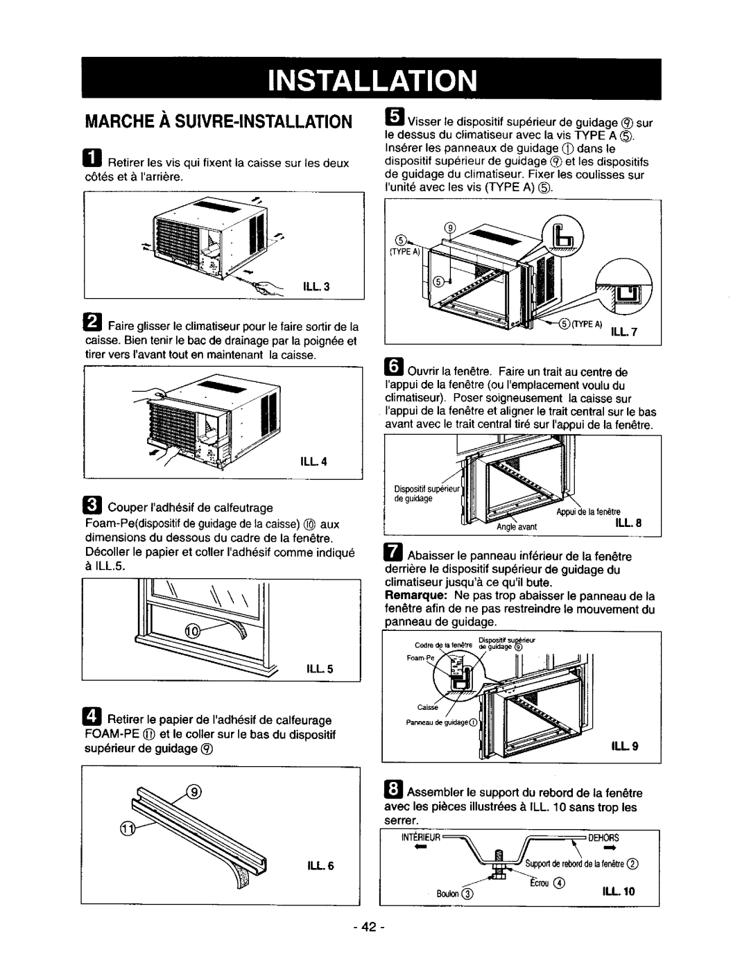 Kenmore 78122 owner manual Marche SUIVRE-INSTALLATION, ILL4 