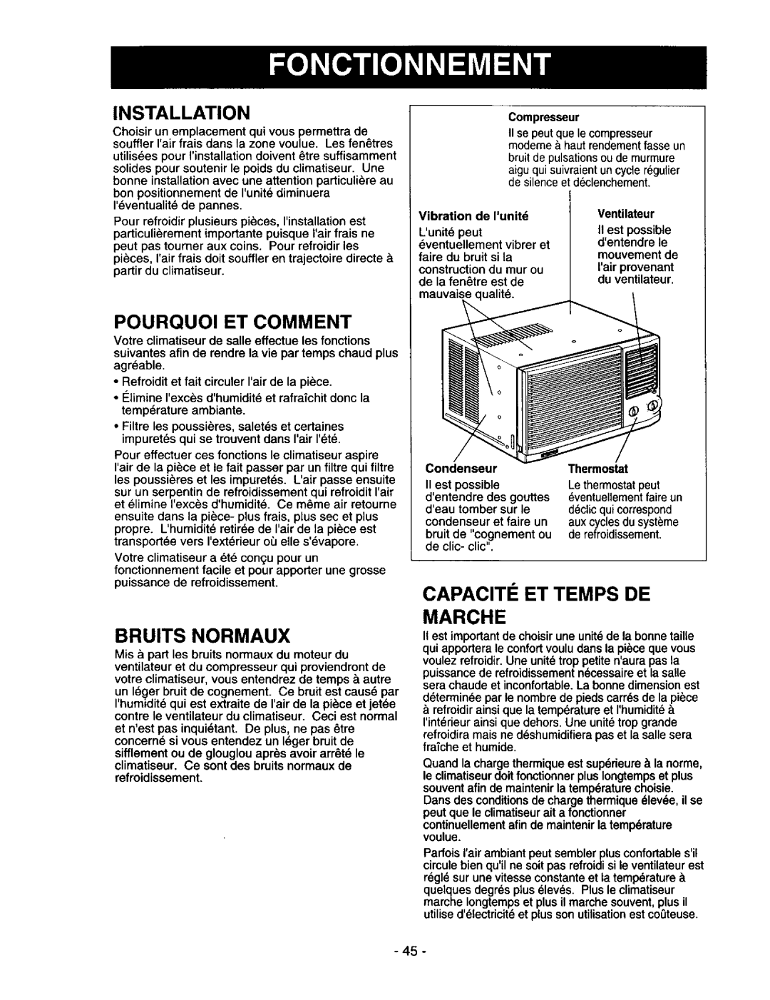 Kenmore 78122 owner manual Marche, Pourquoi ET Comment, Bruits Normaux, Capaciti ET Temps DE, Condenseur Thermostat 