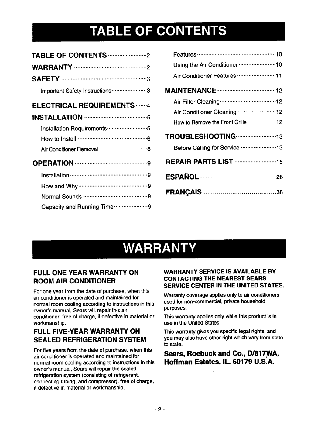 Kenmore 78122 owner manual Safety 