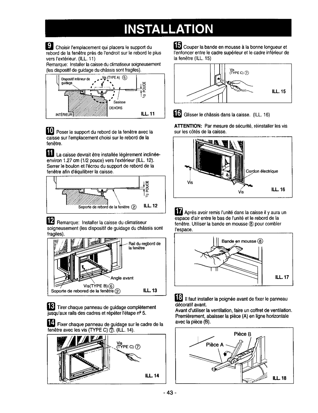 Kenmore 78122 owner manual ILL.15, Interieur, ILL.17, ILL13 