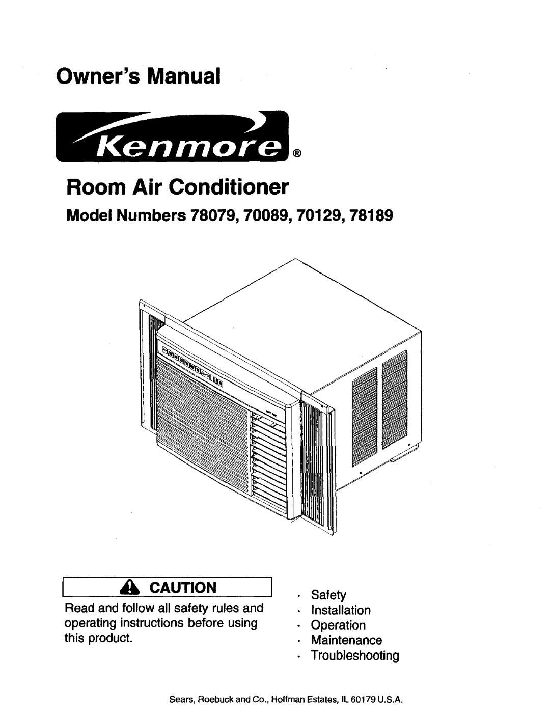 Kenmore 78189 owner manual OwnersManual, Model Numbers 78079, 70089, 70129 