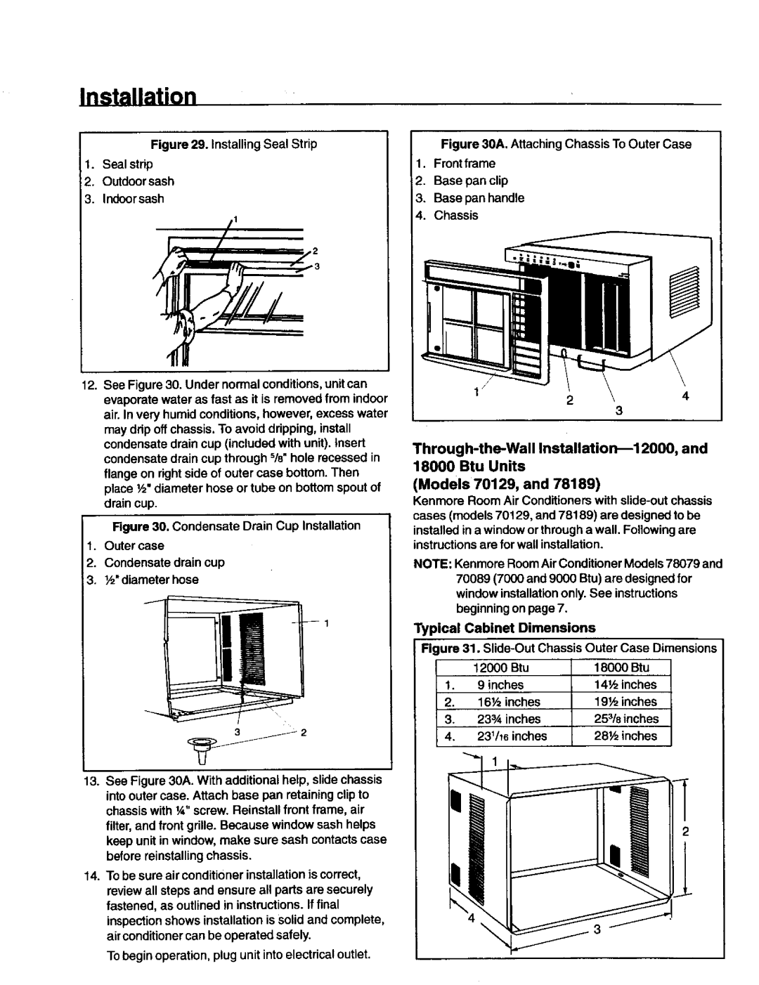 Kenmore 70129, 78189, 70089, 78079 owner manual Typical Cabinet Dimensions, Slide-Out Chassis Outer Case Dimensions 