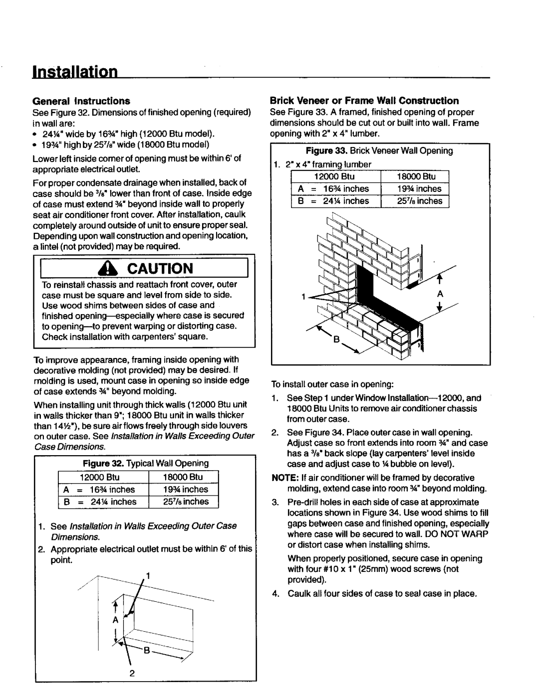 Kenmore 70089, 78189, 70129, 78079 General Instructions, 241/4inches, Btu 18000 Btu 163,4inches 193Ainches 24¼ Inches 